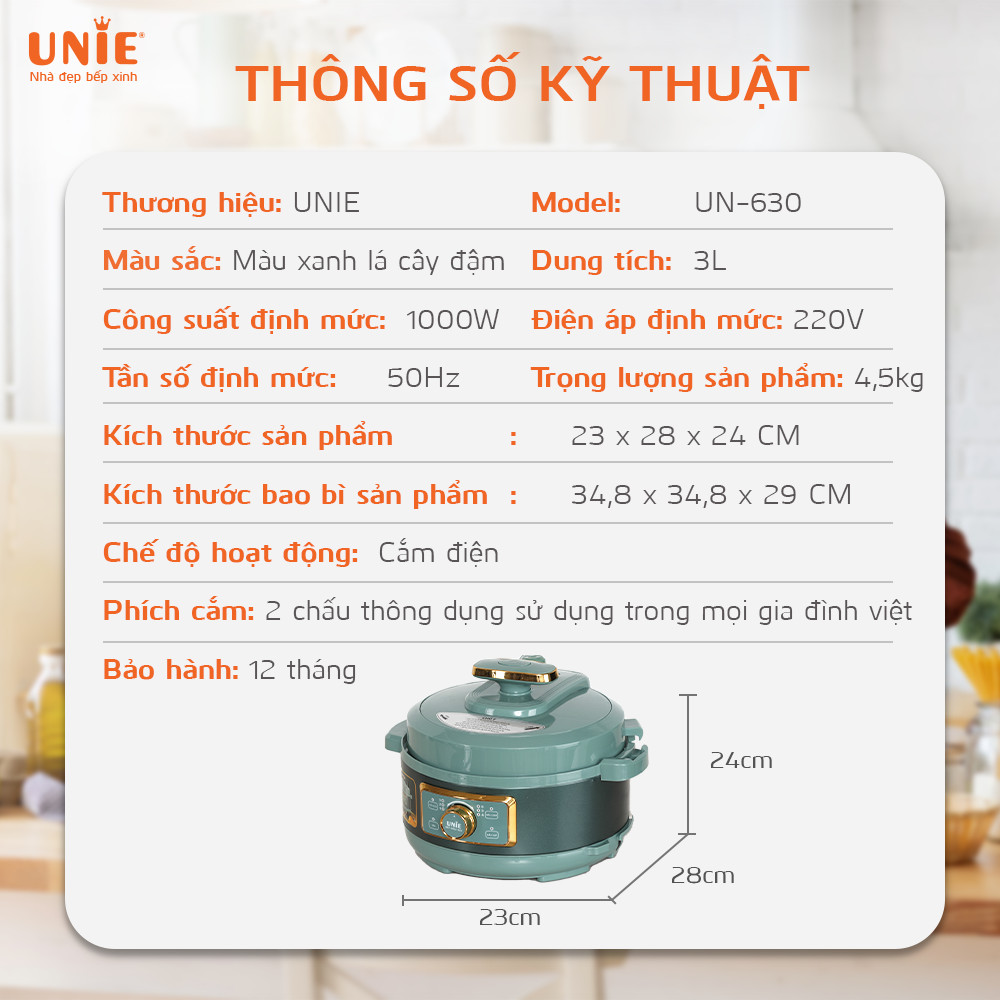 Nồi áp suất điện UNIE UN-630 dung tích 3L, lòng nồi 5 lớp bền bỉ - Ảnh 11