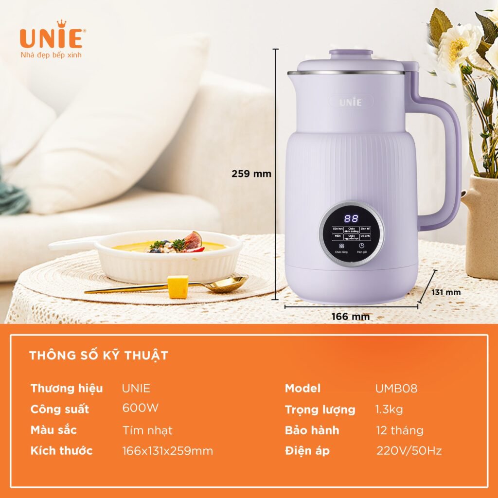 Máy làm sữa hạt UNIE UMB08 dung tích 600ml, 5 chức năng xay nấu - Ảnh 8