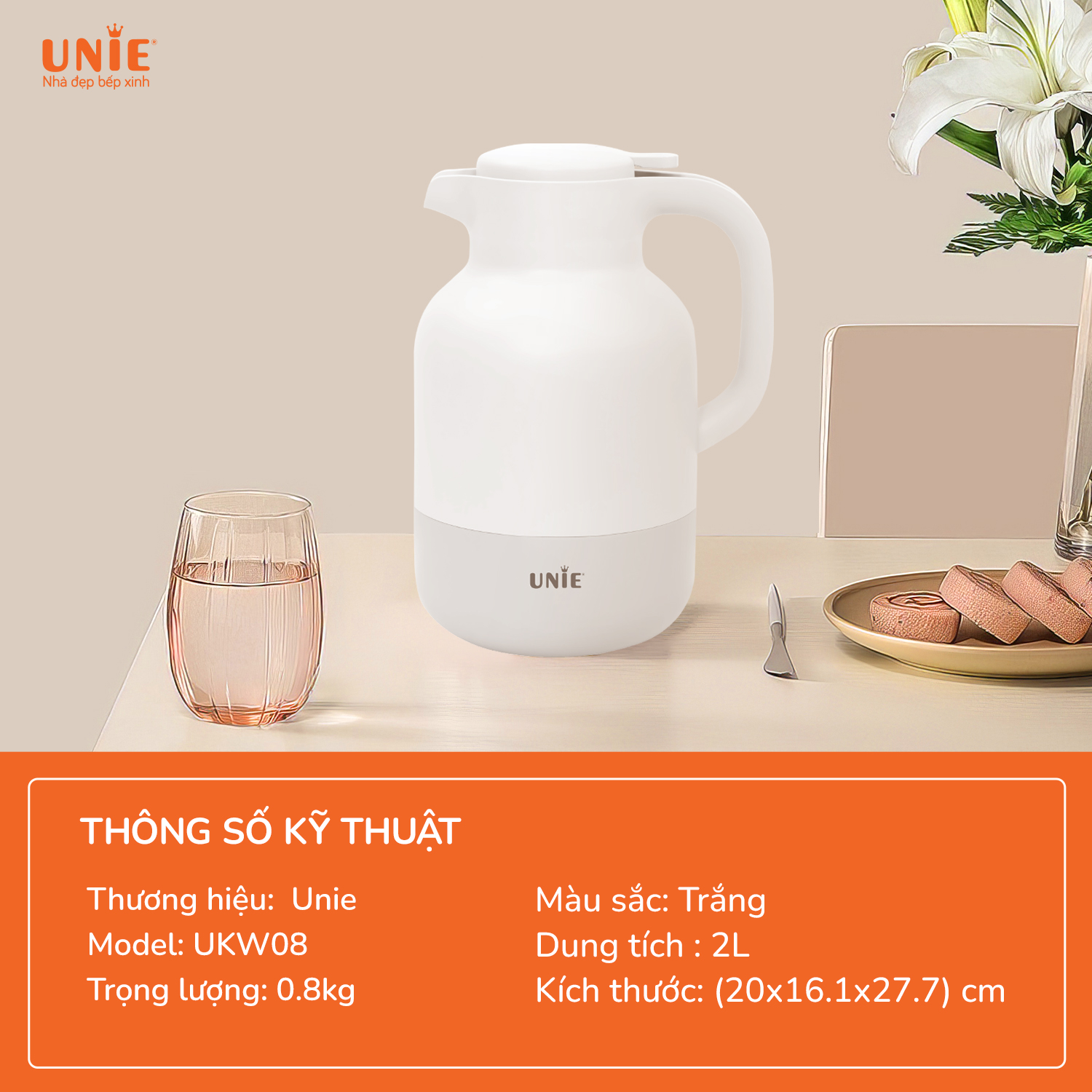 Phích giữ nhiệt UNIE UKW08 dung tích 2L, giữ nhiệt 48h - Ảnh 2