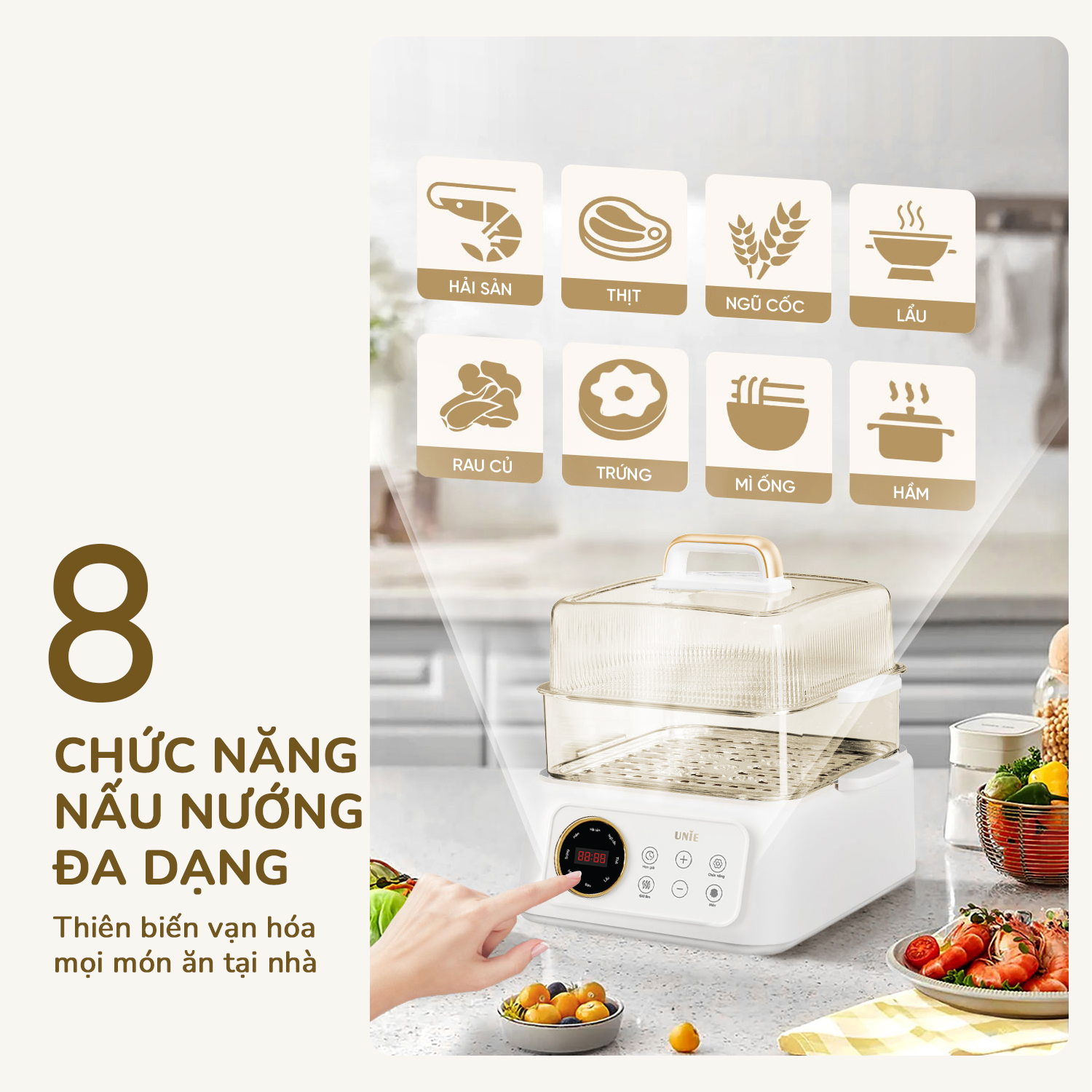 Nồi lẩu hấp đa năng UNIE UE668 - 10L, 8 chức năng tự động - Ảnh 3