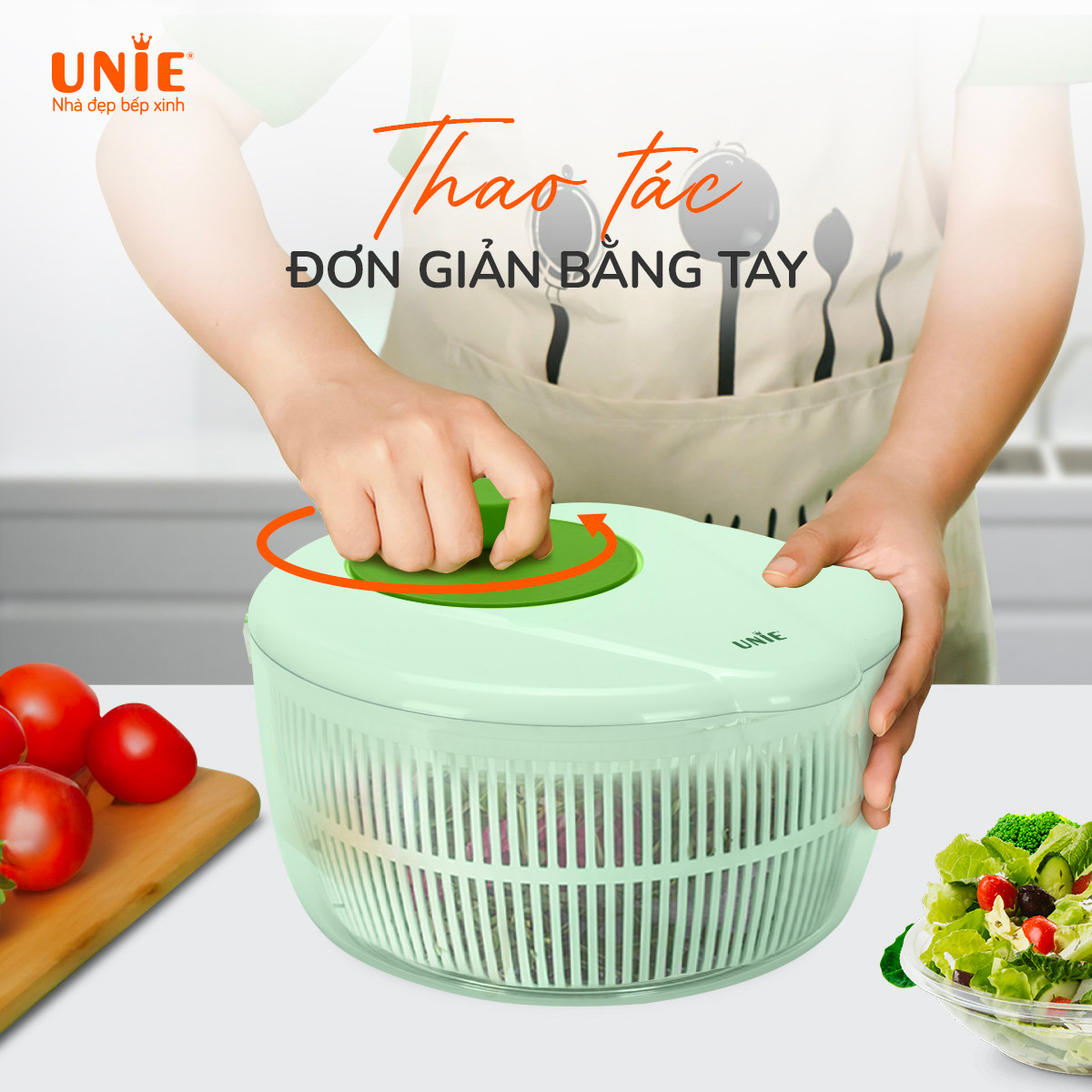 Rổ quay rau ly tâm Unie US5200 dung tích 5.2L, chất liệu nhựa ABS/PP - Ảnh 5