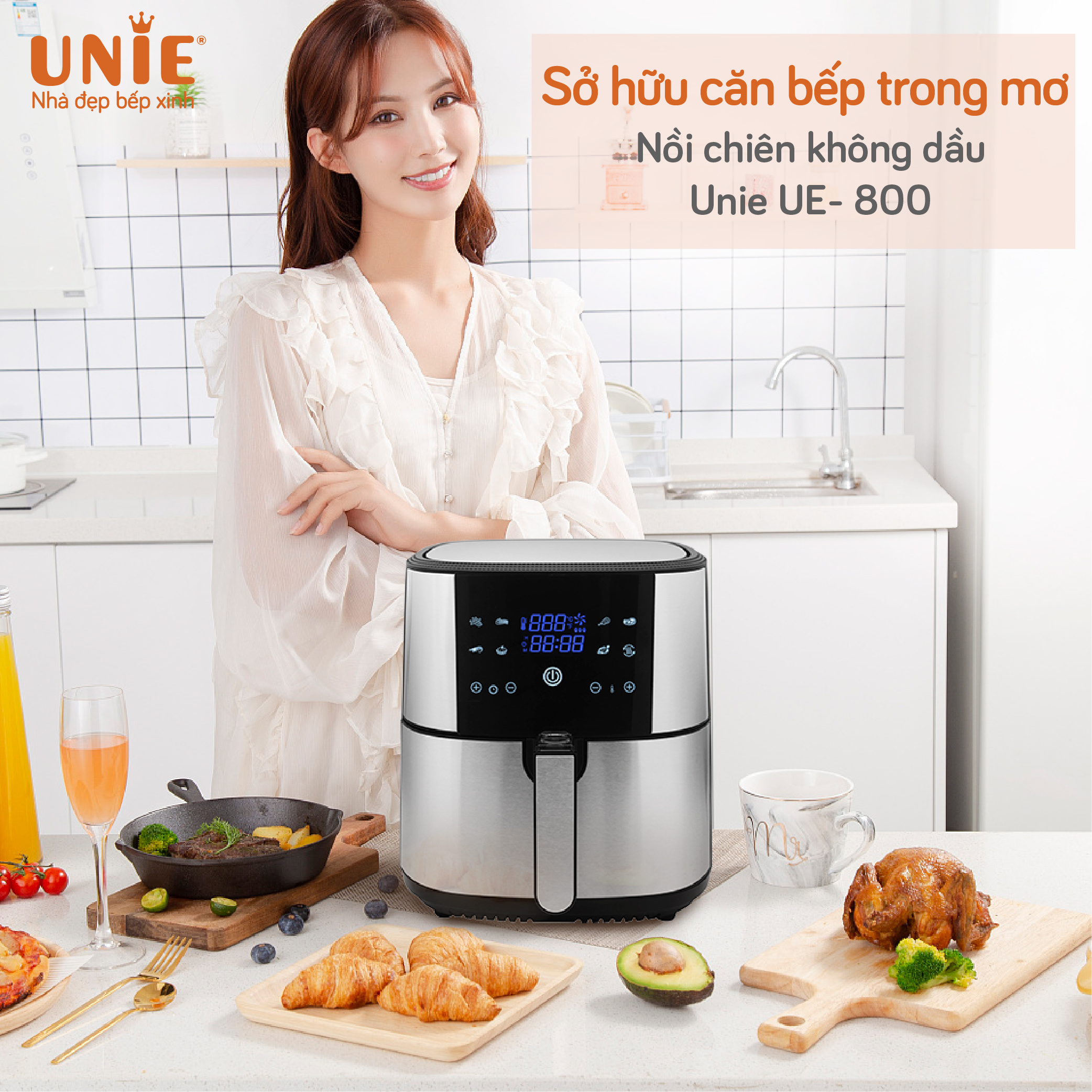 Nồi chiên không dầu UNIE UE-800 dung tích 8L, công nghệ Rapid air đa chiều - Ảnh 3