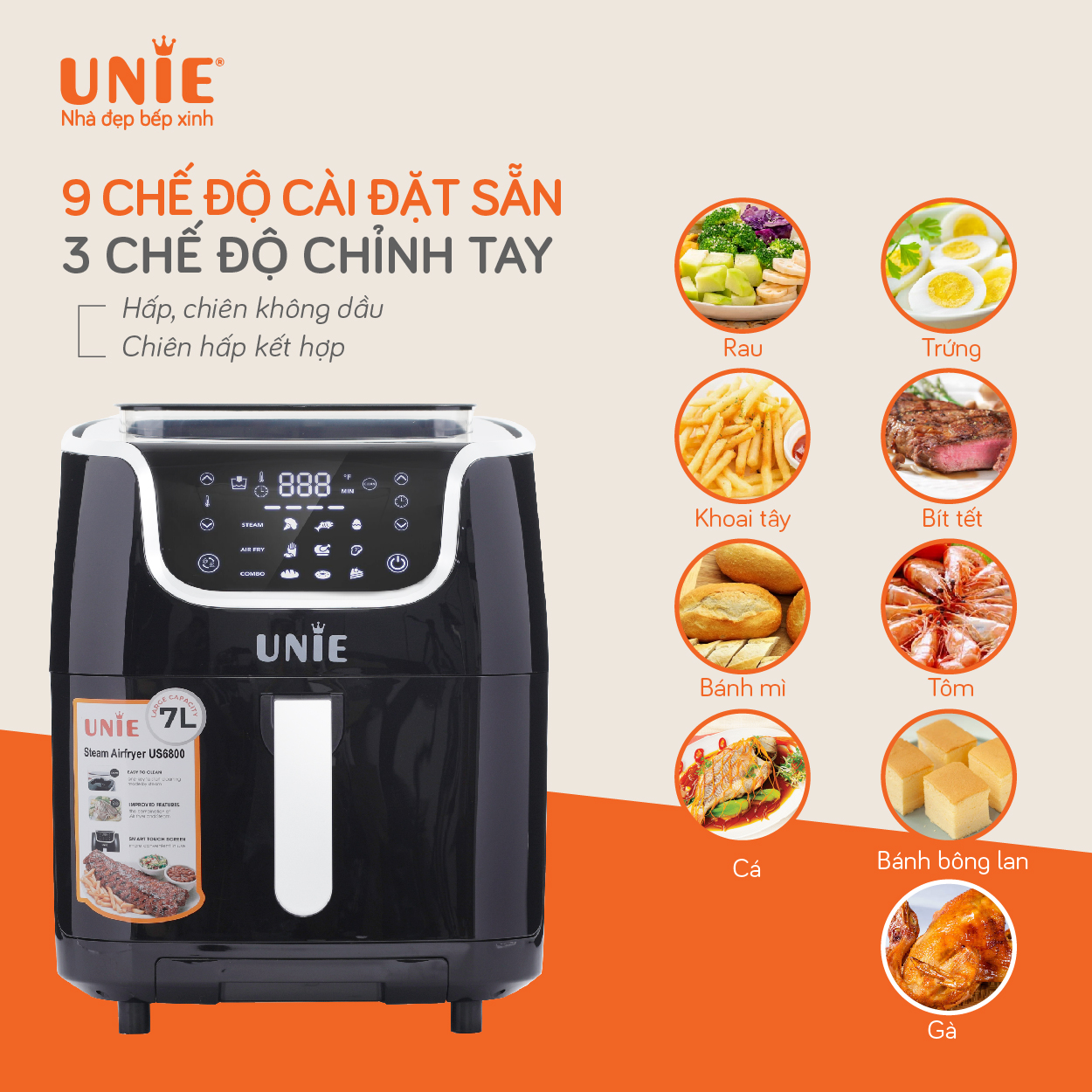 Nồi chiên hơi nước UNIE STEAM US6800 dung tích 7L, - Ảnh 2