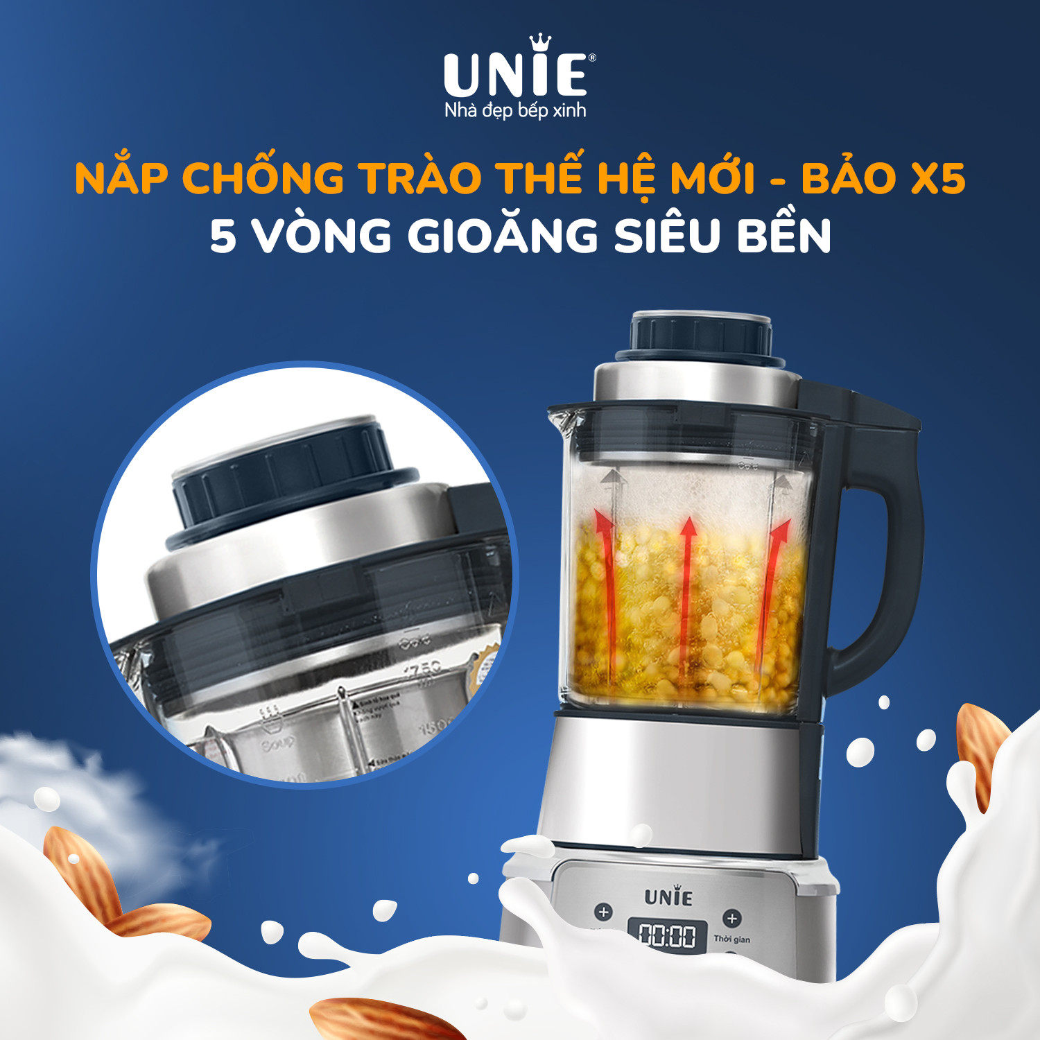 Máy làm sữa hạt UNIE V9S dung tích 1,75L, cối thủy tinh bền bỉ - Ảnh 2