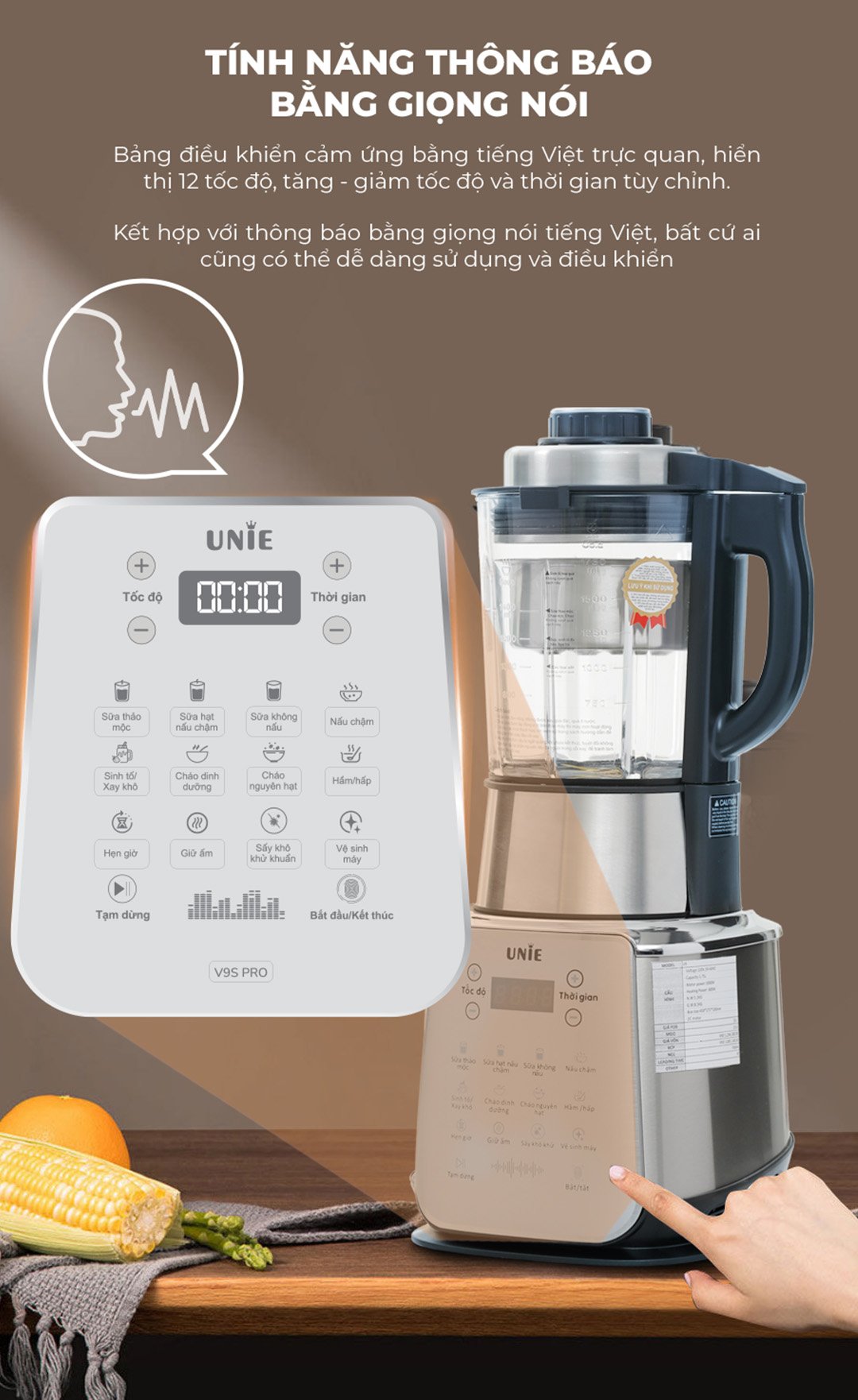Máy làm sữa hạt UNIE V9S PRO dung tích 1,75L - Ảnh 9