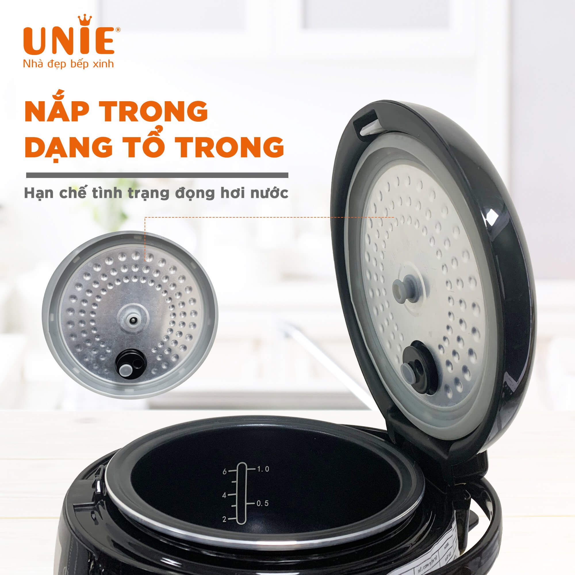 Nồi cơm điện UNIE UEC1572B dung tích 1.5L, lòng nồi gốm cao cấp - Ảnh 9