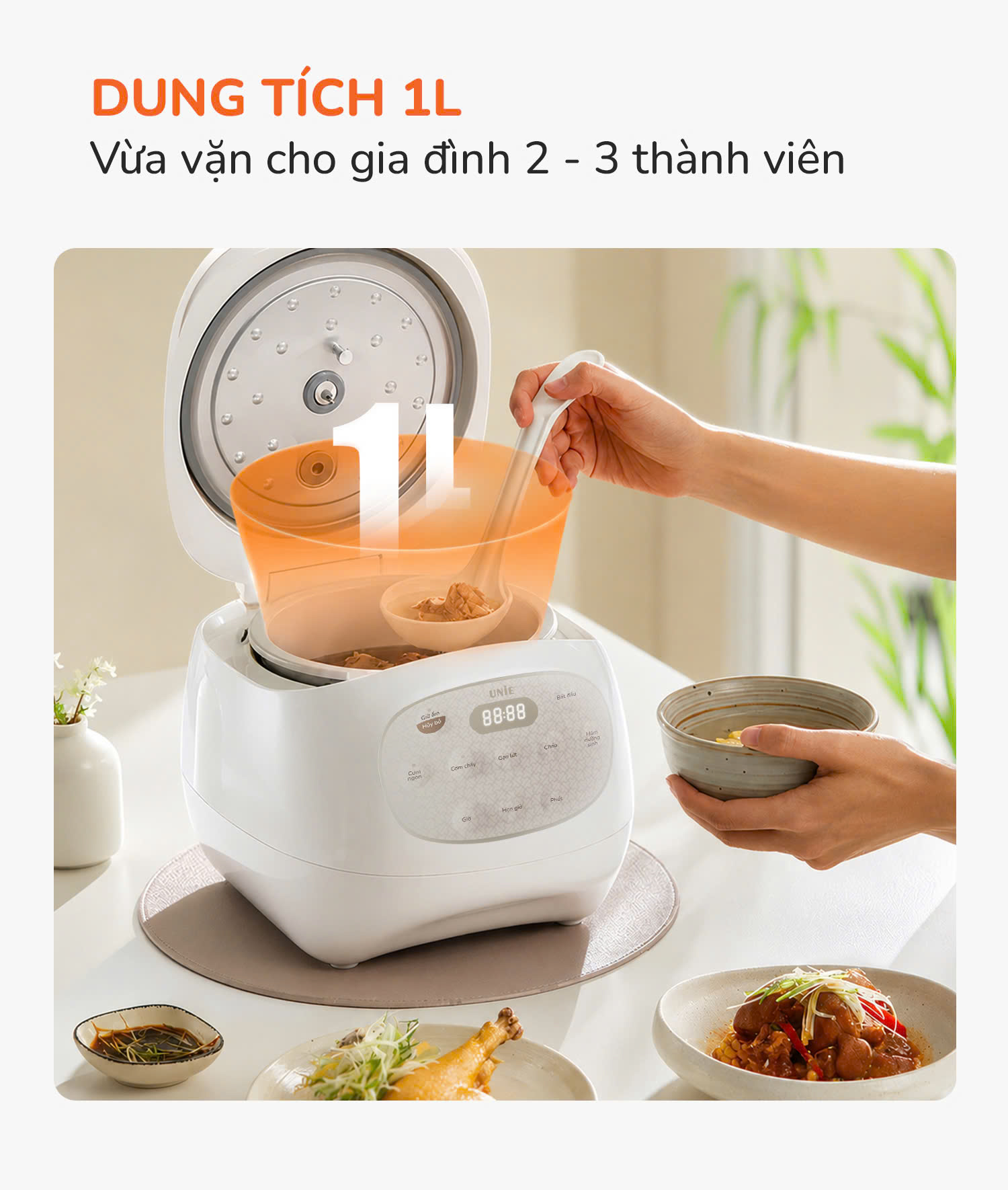 Nồi cơm điện UNIE URC810, dung tích 1L, lòng gốm ceramic - Ảnh 7