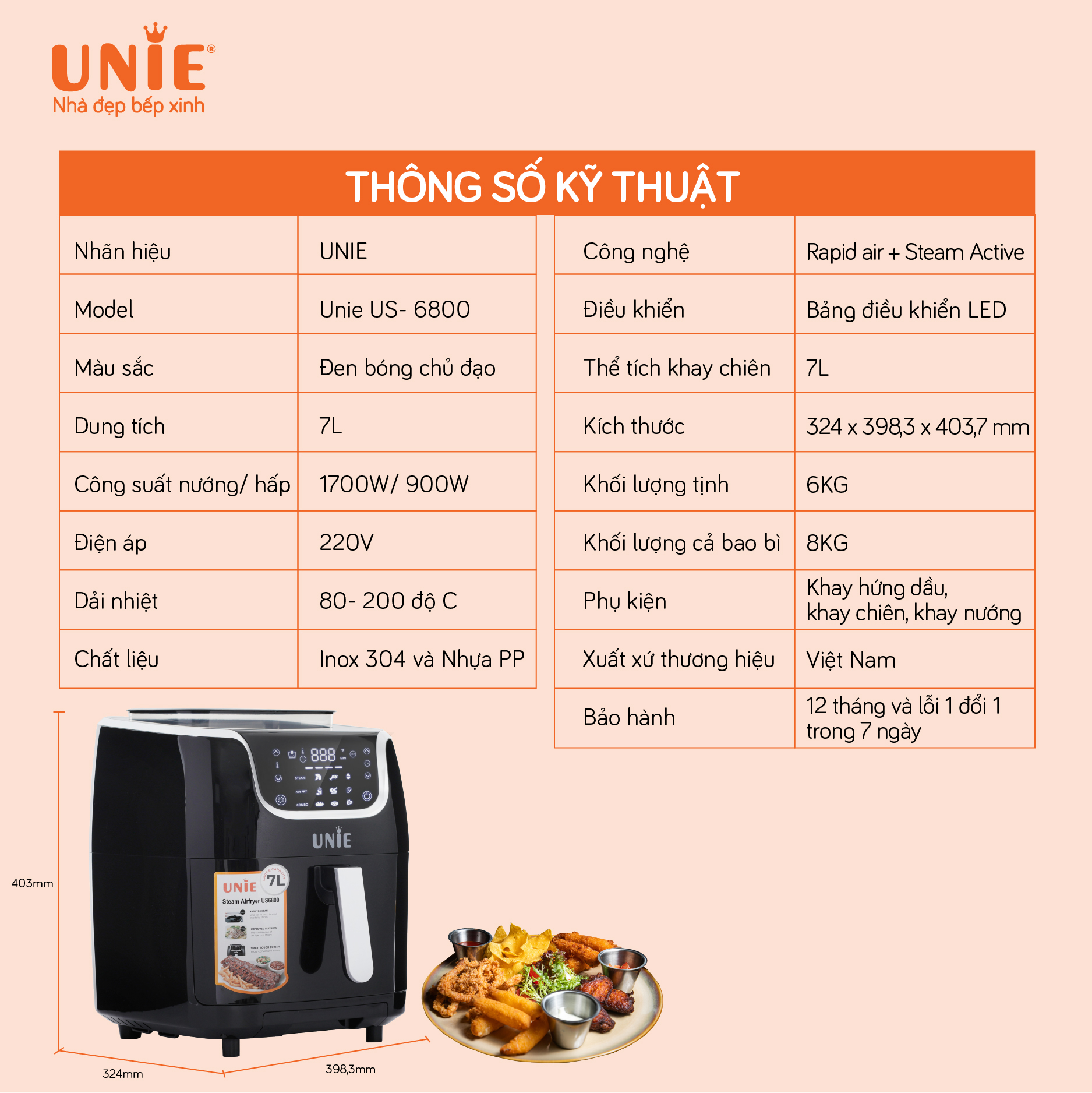 Nồi chiên hơi nước UNIE STEAM US6800 dung tích 7L, - Ảnh 8
