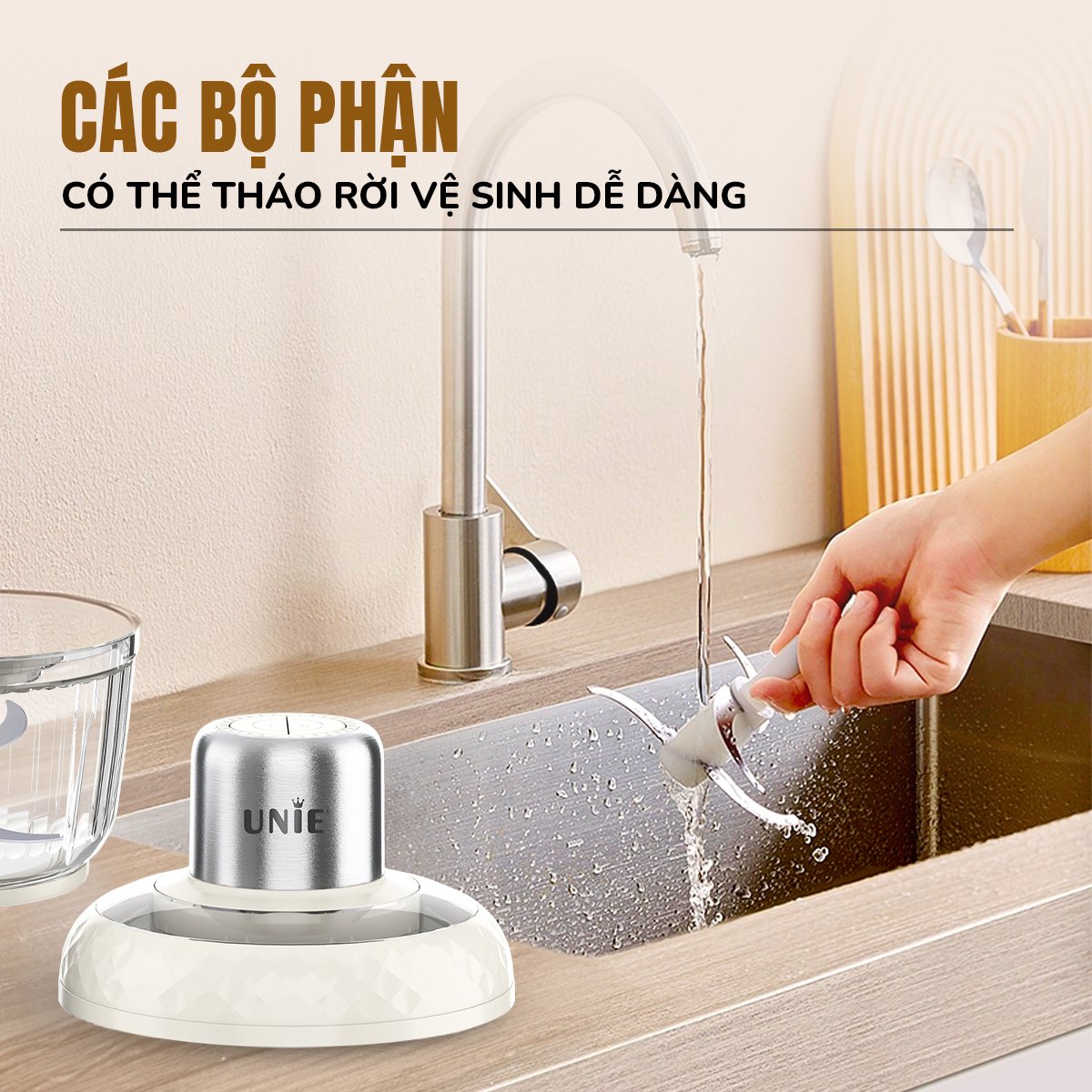 Máy xay thịt UNIE UM366 - 2,5L, 2 cối xay thủy tinh + trục đánh ruốc - Ảnh 12
