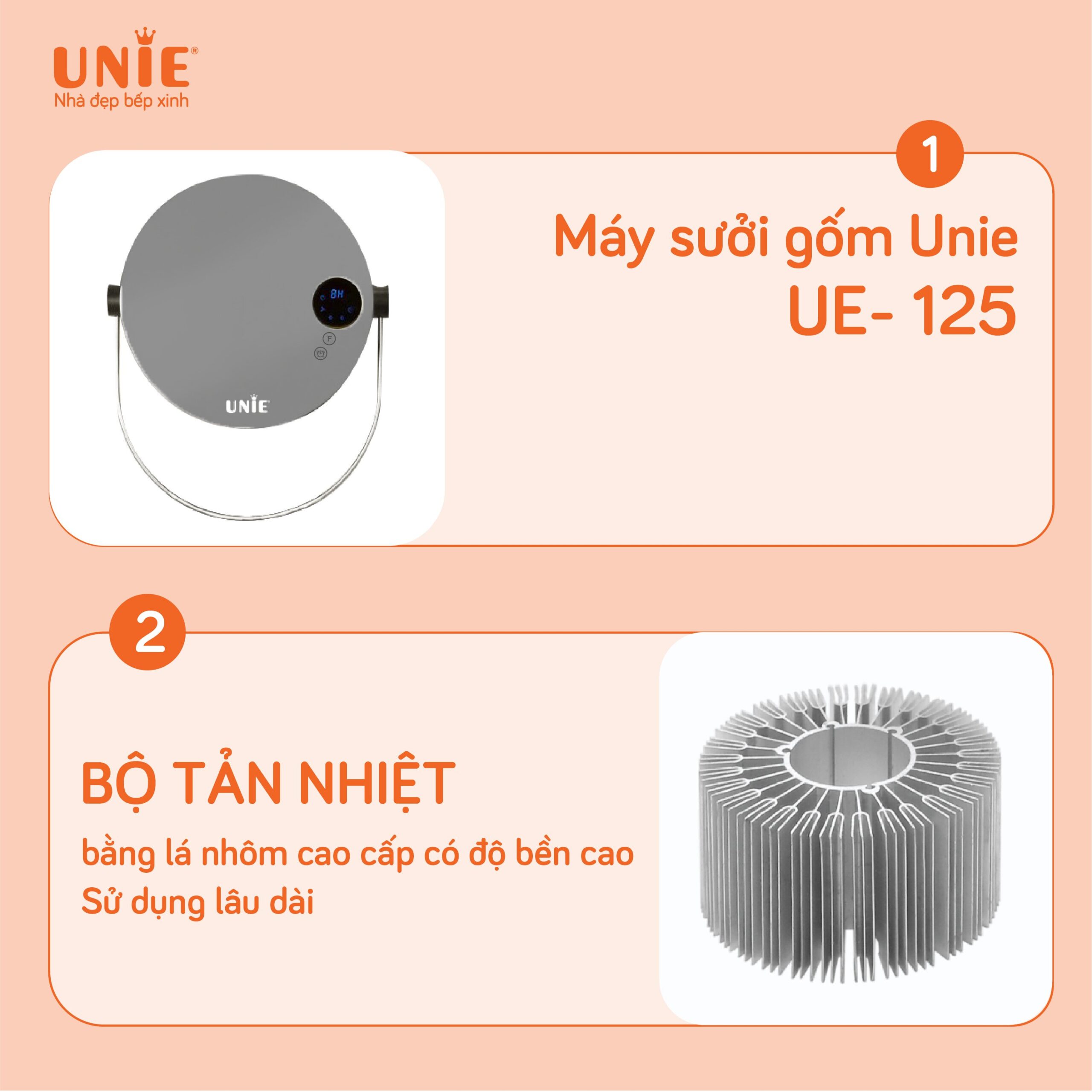 Máy sưởi gốm UNIE UE-125 nhỏ gọn, làm ấm nhanh - Ảnh 6