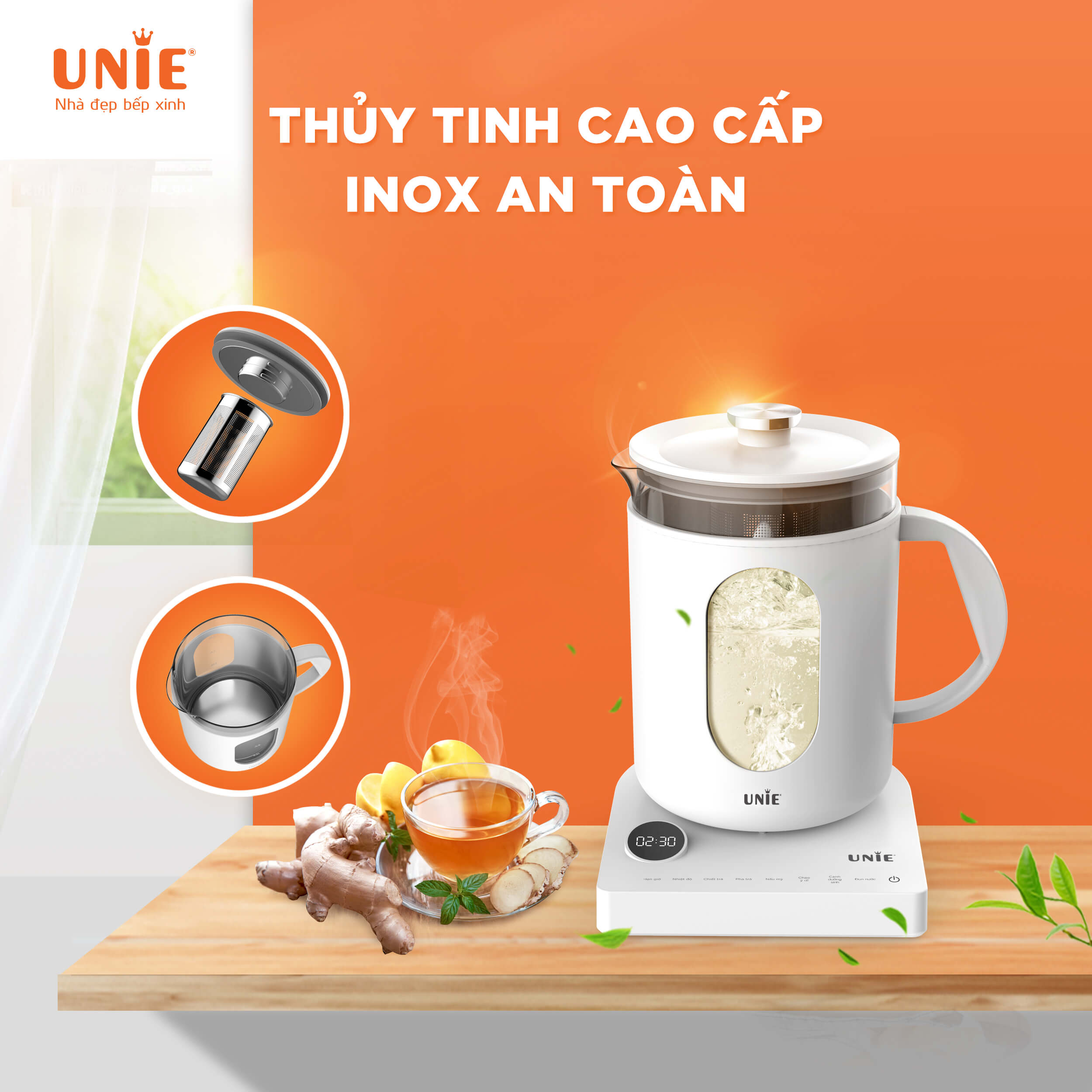 Ấm siêu tốc cao cấp UNIE UEK1782W - 6 chức năng tùy chỉnh - Ảnh 4