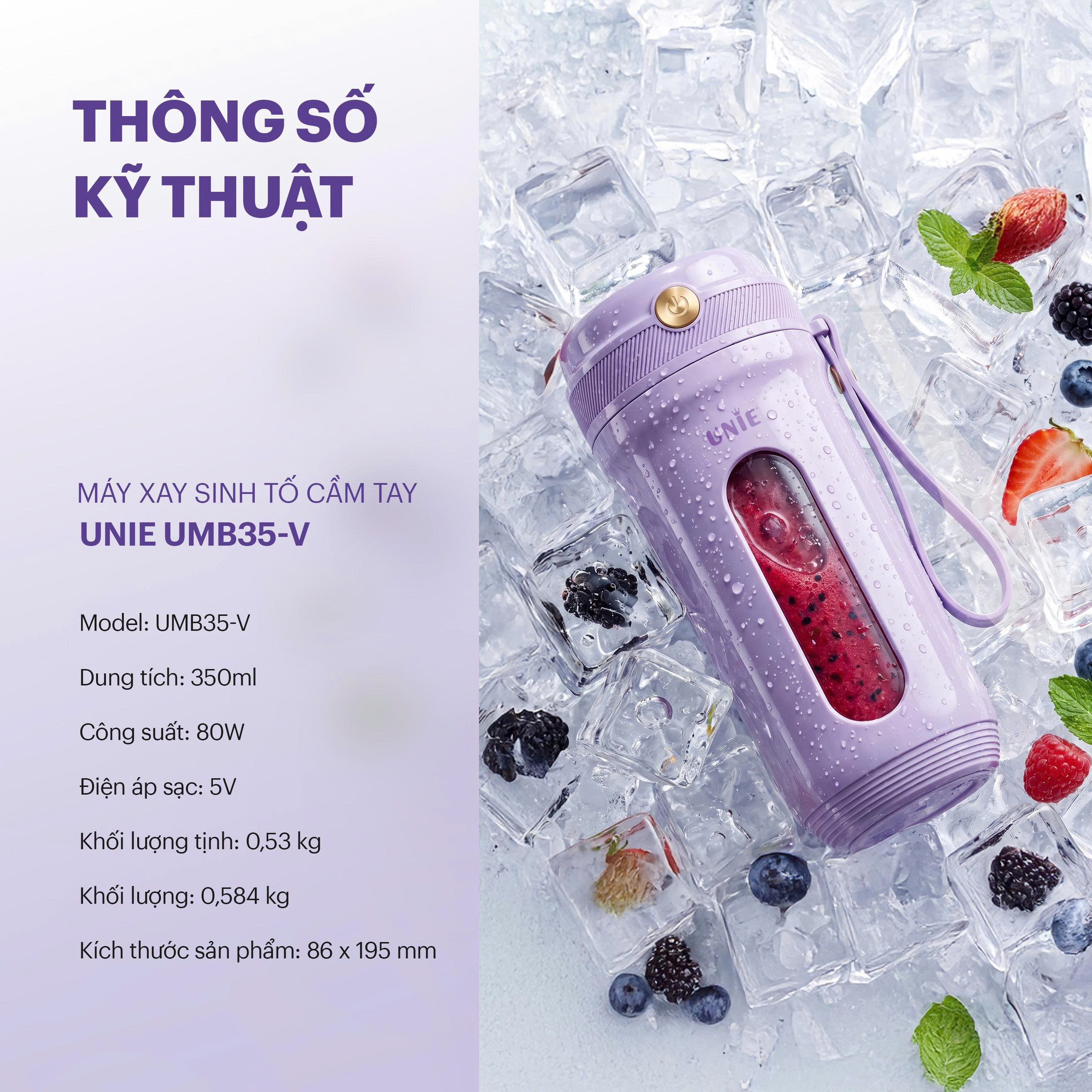 Máy xay sinh tố cầm tay UNIE UMB35-V xay nhanh nhuyễn mịn - Ảnh 16