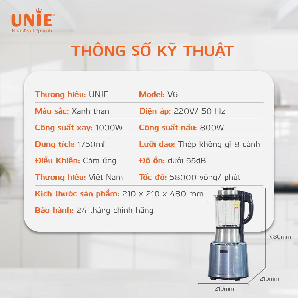 Máy làm sữa hạt UNIE V6 dung tích 1,75L, 13 chức năng nấu - Ảnh 11
