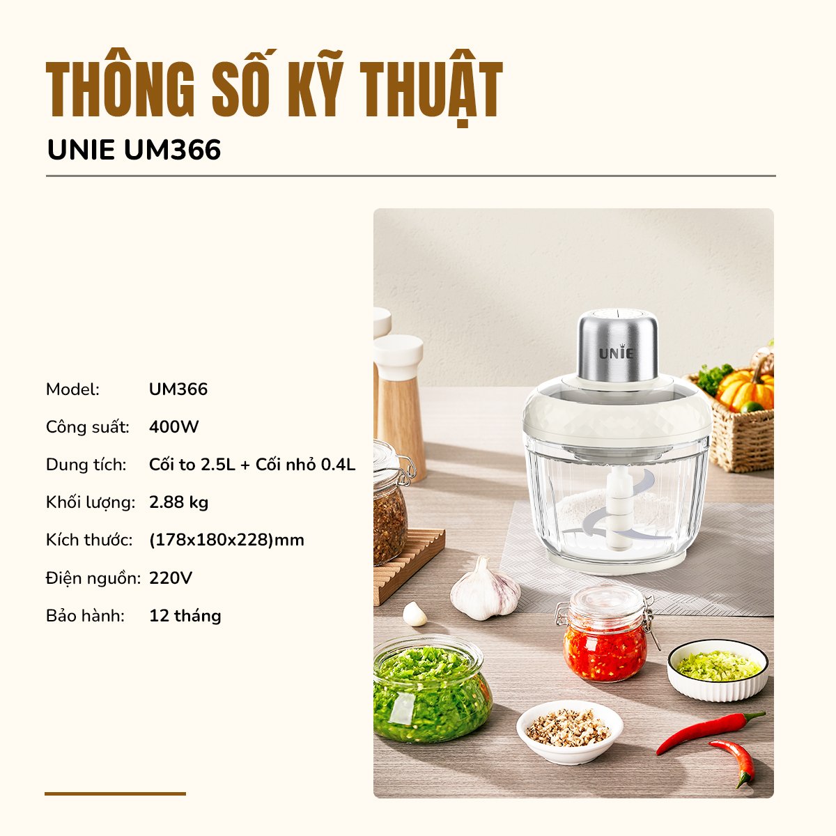 Máy xay thịt UNIE UM366 - 2,5L, 2 cối xay thủy tinh + trục đánh ruốc - Ảnh 2