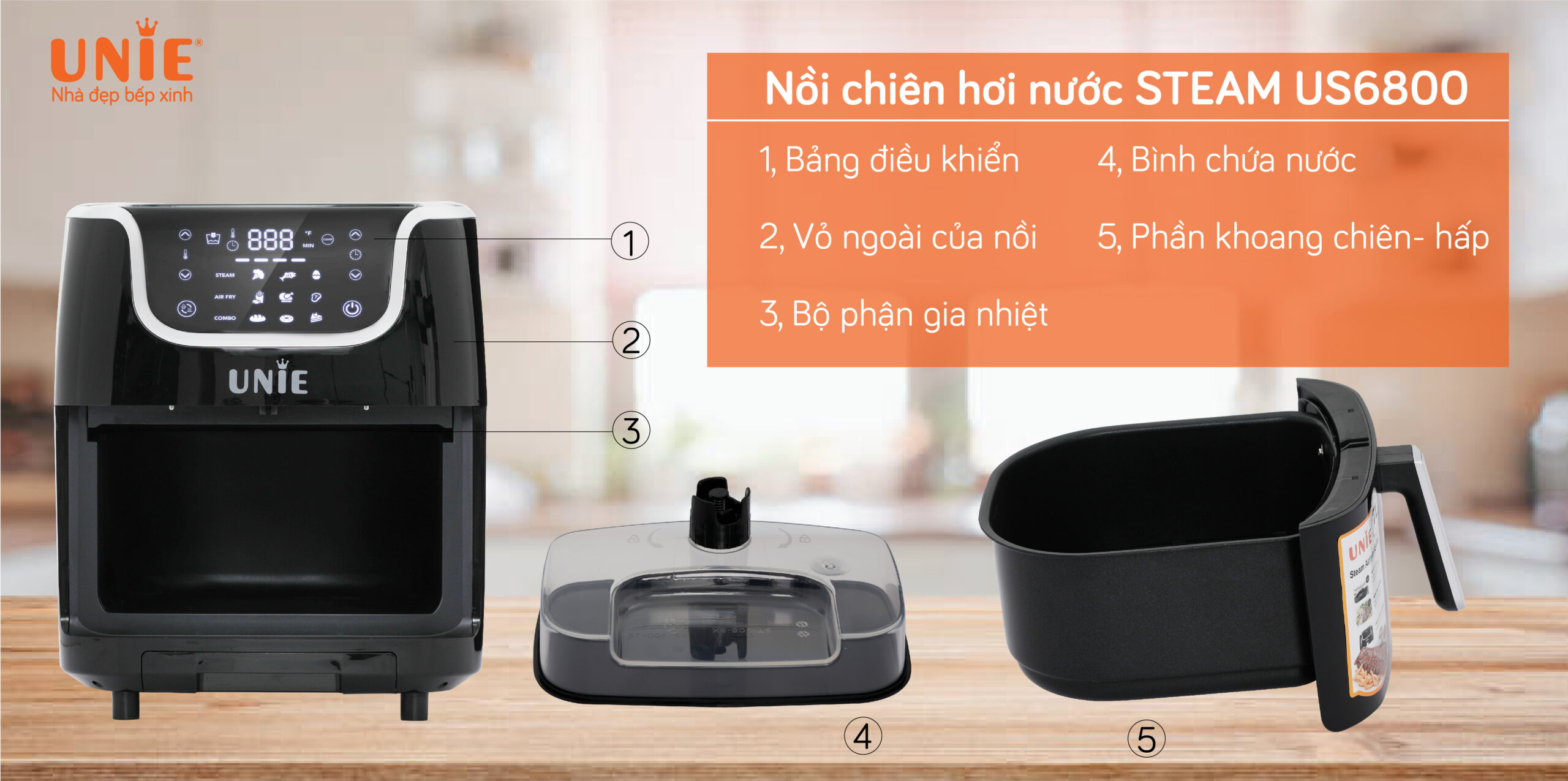 Nồi chiên hơi nước UNIE STEAM US6800 dung tích 7L, - Ảnh 11