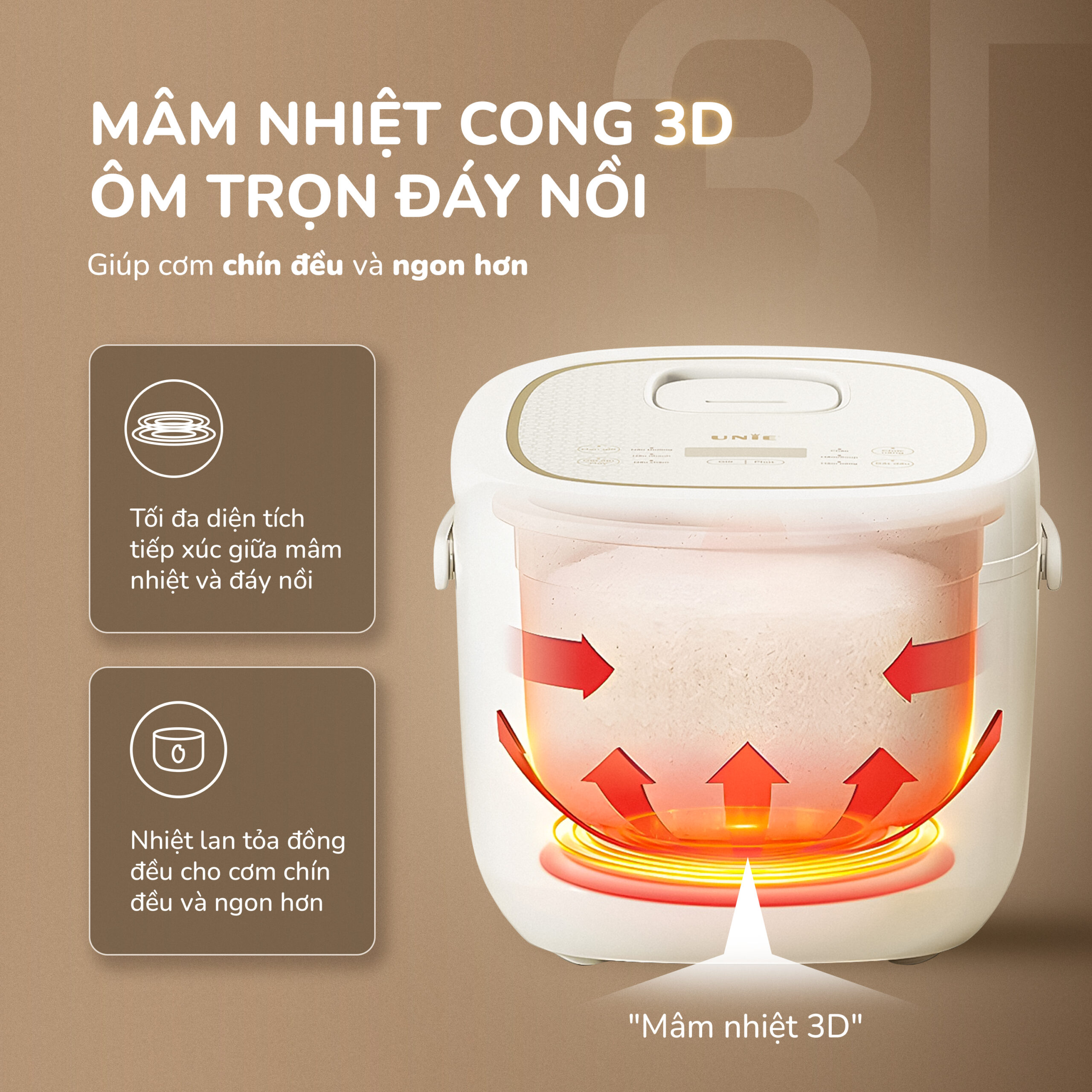 Nồi cơm điện lòng gốm cao cấp UNIE URC818, dung tích 1,8L - Ảnh 10