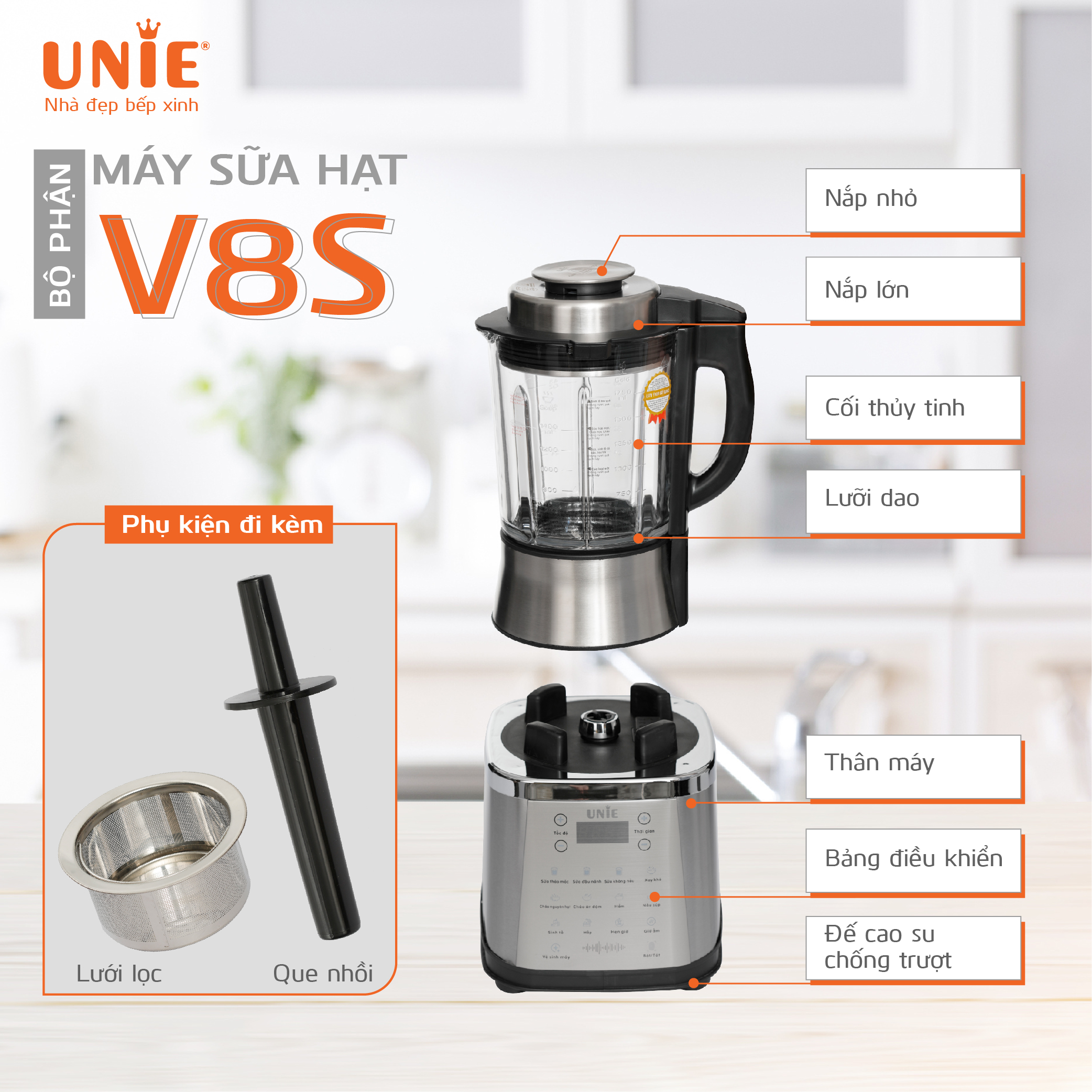 Máy làm sữa hạt UNIE V8S, 10 chức năng nấu - Ảnh 12