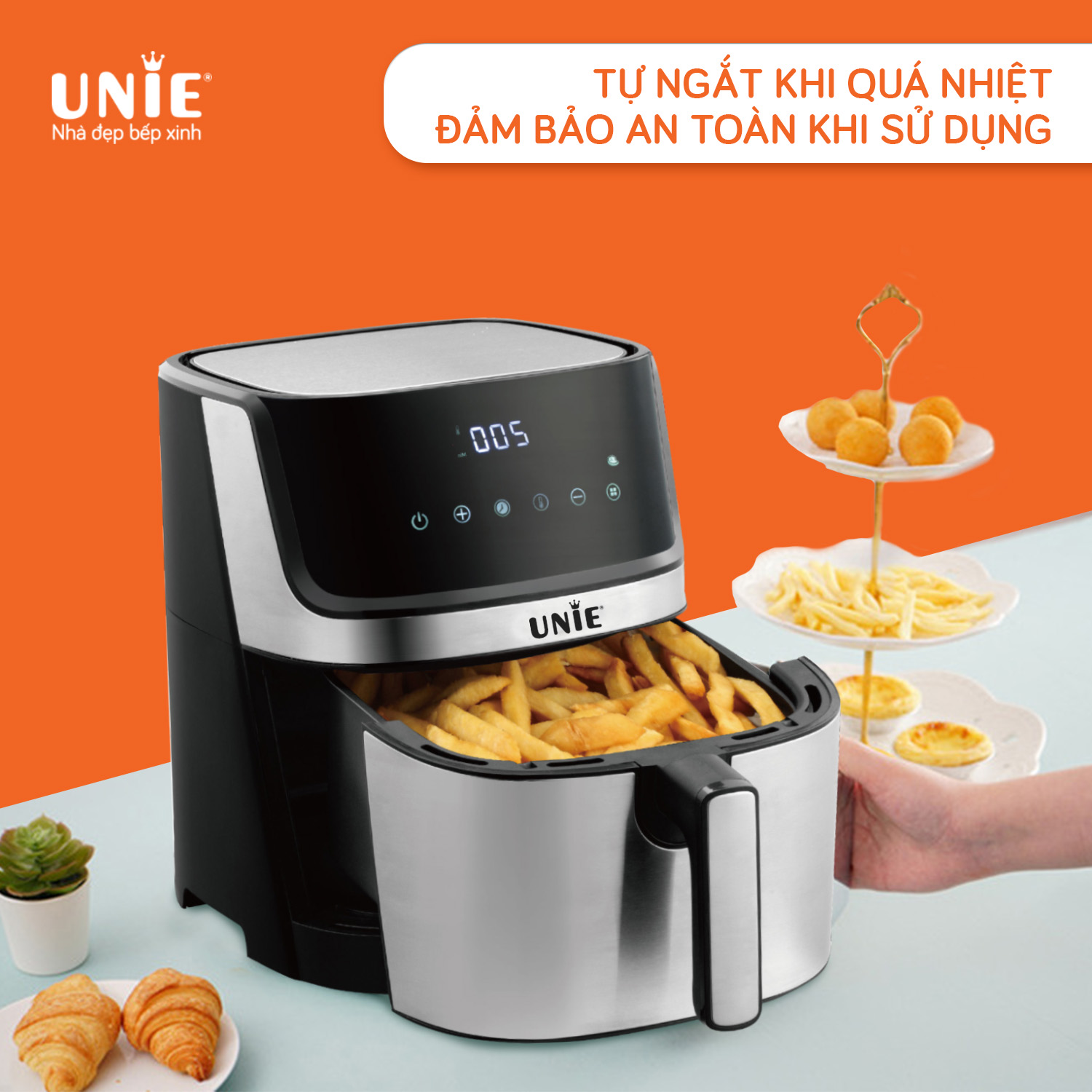 Nồi chiên không dầu UNIE UE-600 - 6.5L, 8 chế độ nấu chuyên sâu - Ảnh 3