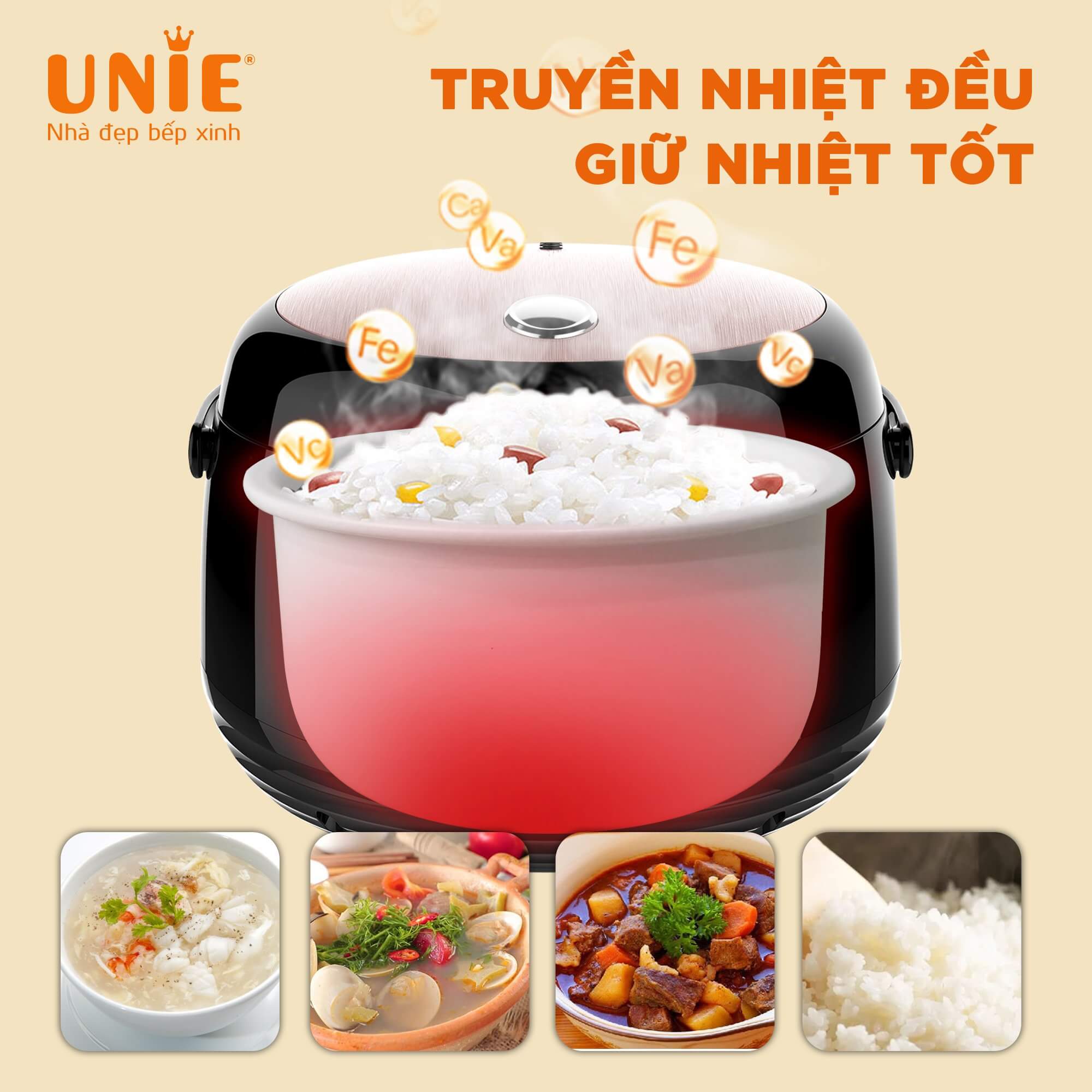 Nồi cơm điện UNIE UEC1572B dung tích 1.5L, lòng nồi gốm cao cấp - Ảnh 7