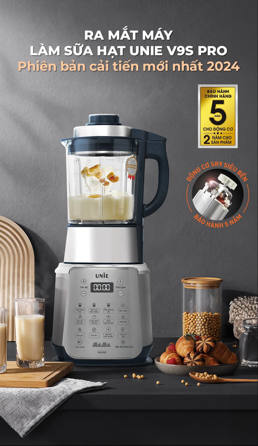 Máy làm sữa hạt UNIE V9S PRO dung tích 1,75L - Ảnh 2