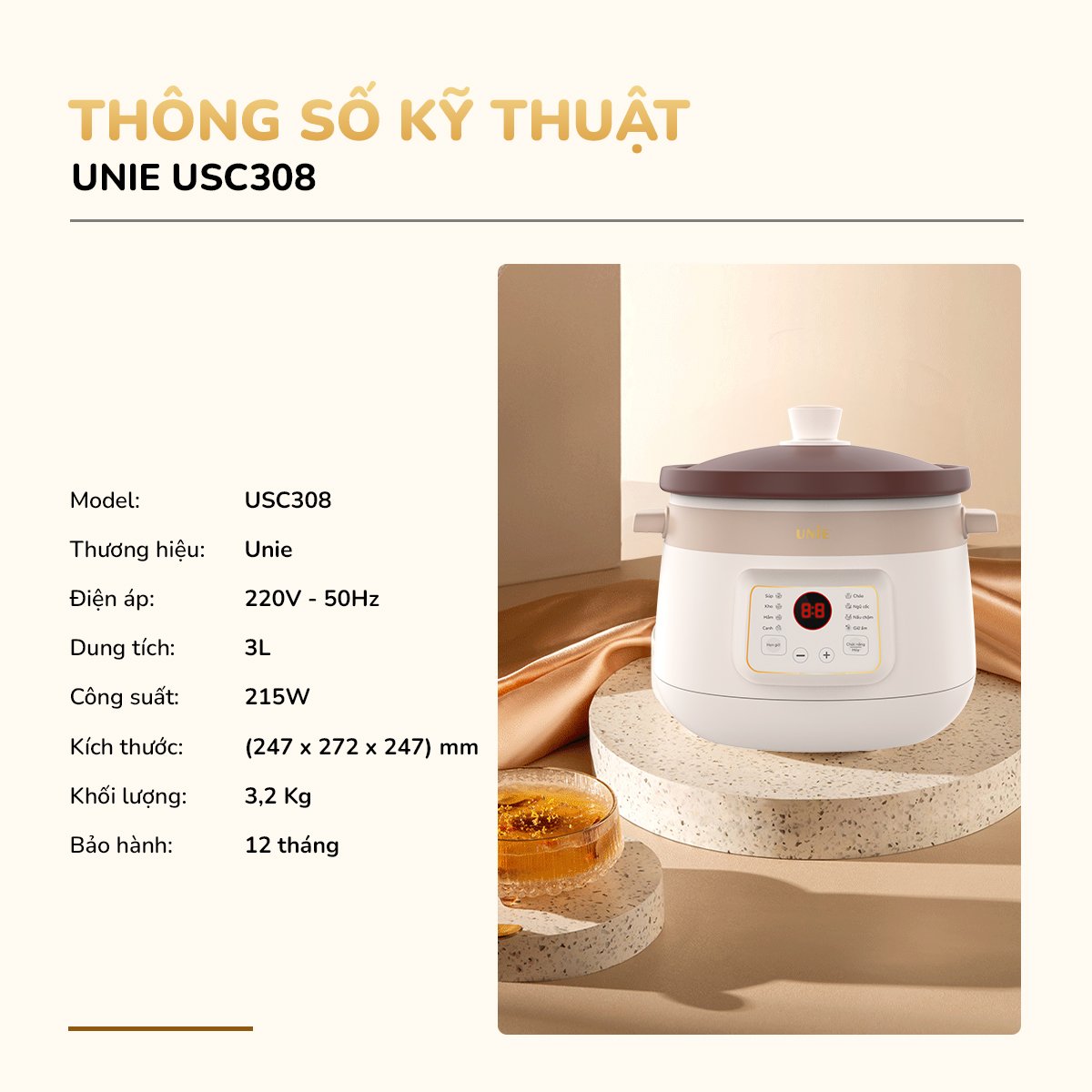 Nồi kho hầm đa năng UNIE USC308 dung tích 3L, 8 chức năng kho hầm - Ảnh 10
