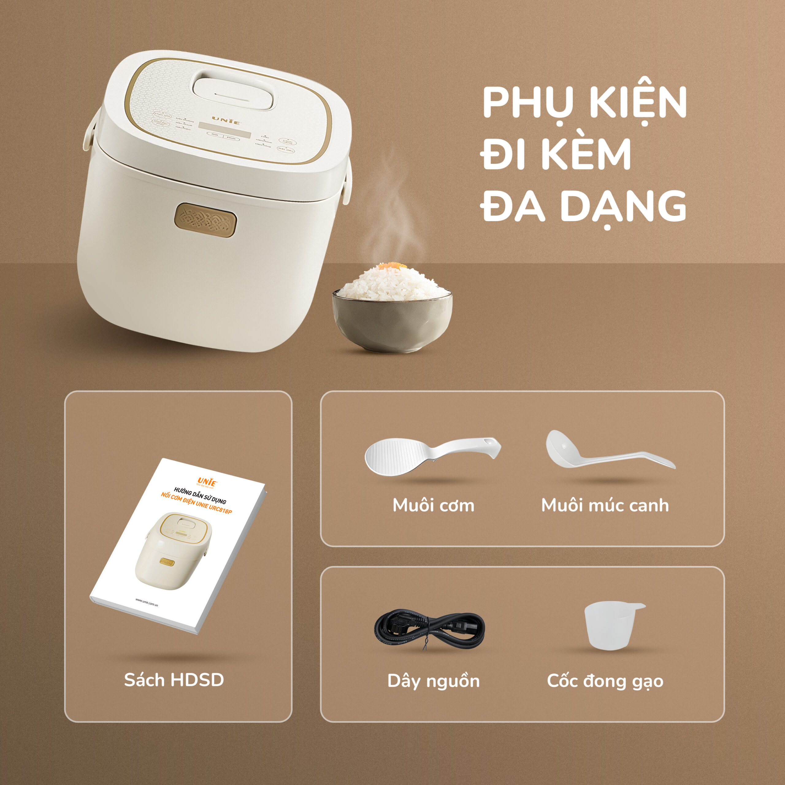 Nồi cơm điện lòng gốm cao cấp UNIE URC818P -  Tạo cơm cháy - Ảnh 5