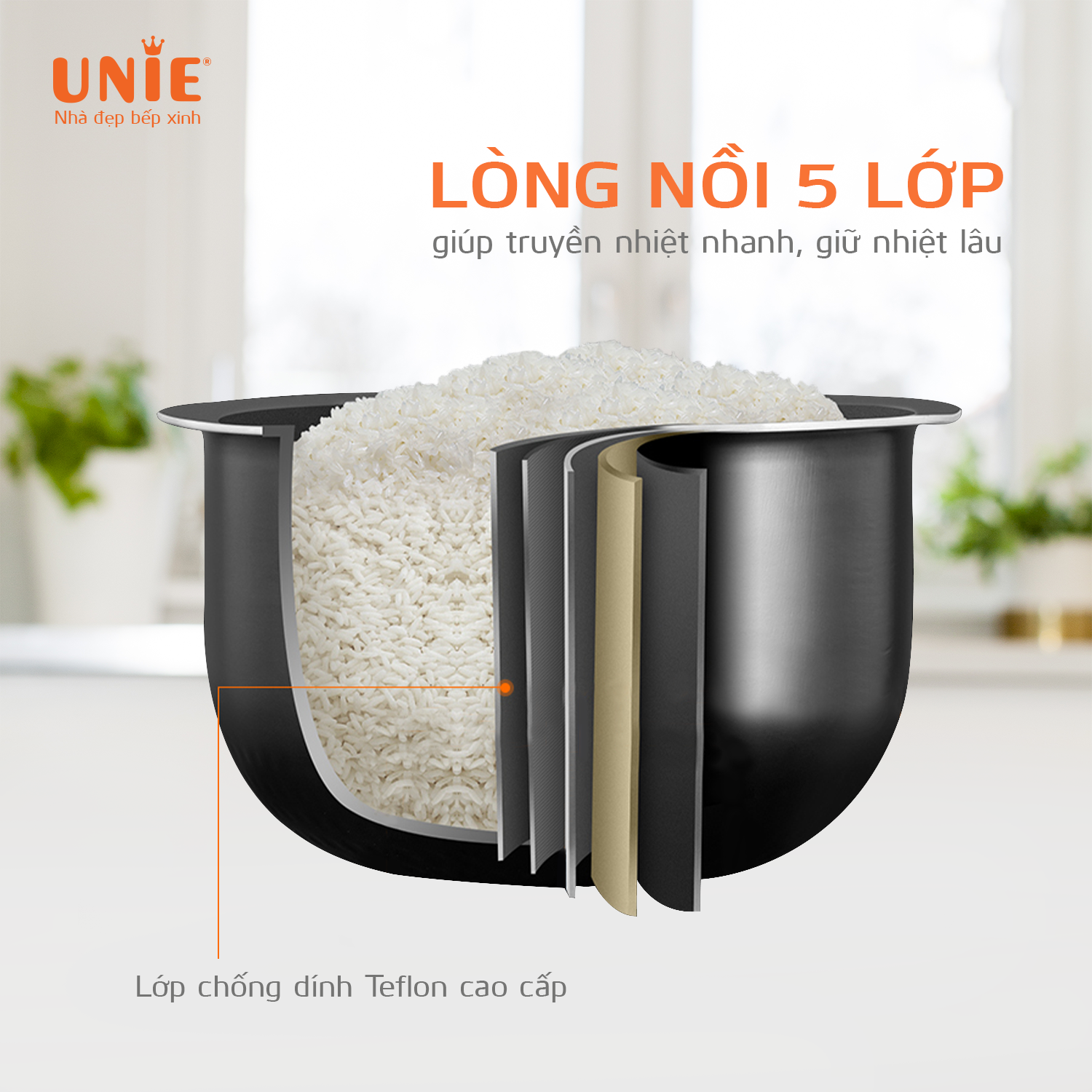 Nồi cơm điện UNIE UE-626 dung tích 1.8L, lòng nồi chống dính 5 lớp - Ảnh 7