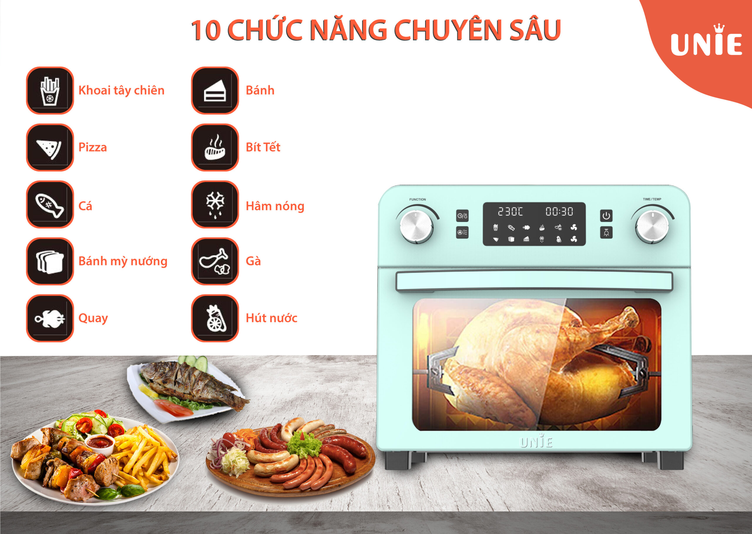 Lò nướng kiêm nồi chiên không dầu UNIE Q36 - Ảnh 3