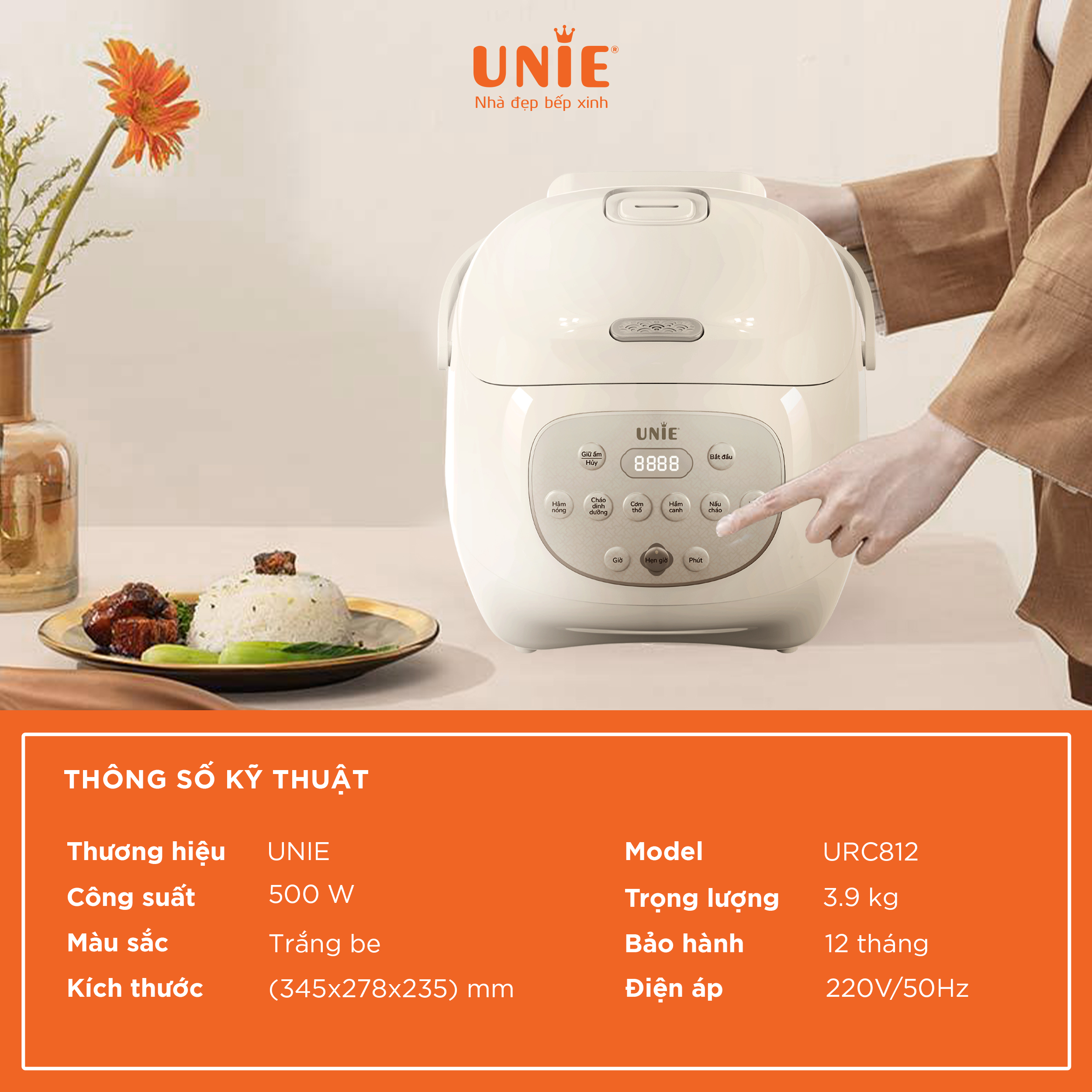 Nồi Cơm Điện Unie URC812 dung tích 1.2L, lòng gốm tự nhiên - Ảnh 5