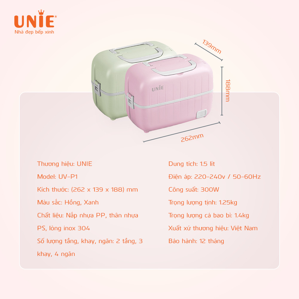 Hộp đựng cơm cắm điện cao cấp UNIE UV-P1 dung tích 1.5L, 2 tầng tiện lợi - Ảnh 10