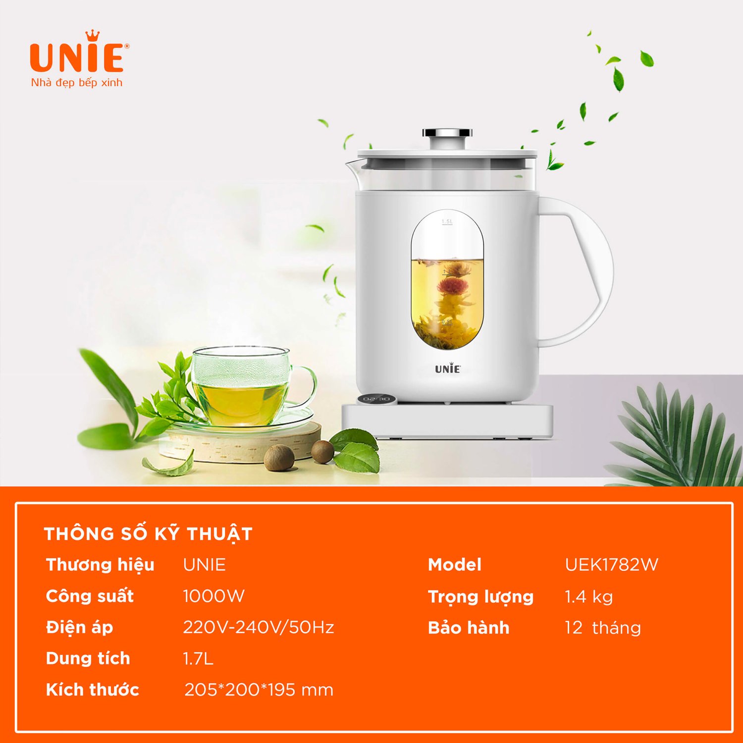 Ấm siêu tốc cao cấp UNIE UEK1782W - 6 chức năng tùy chỉnh - Ảnh 8