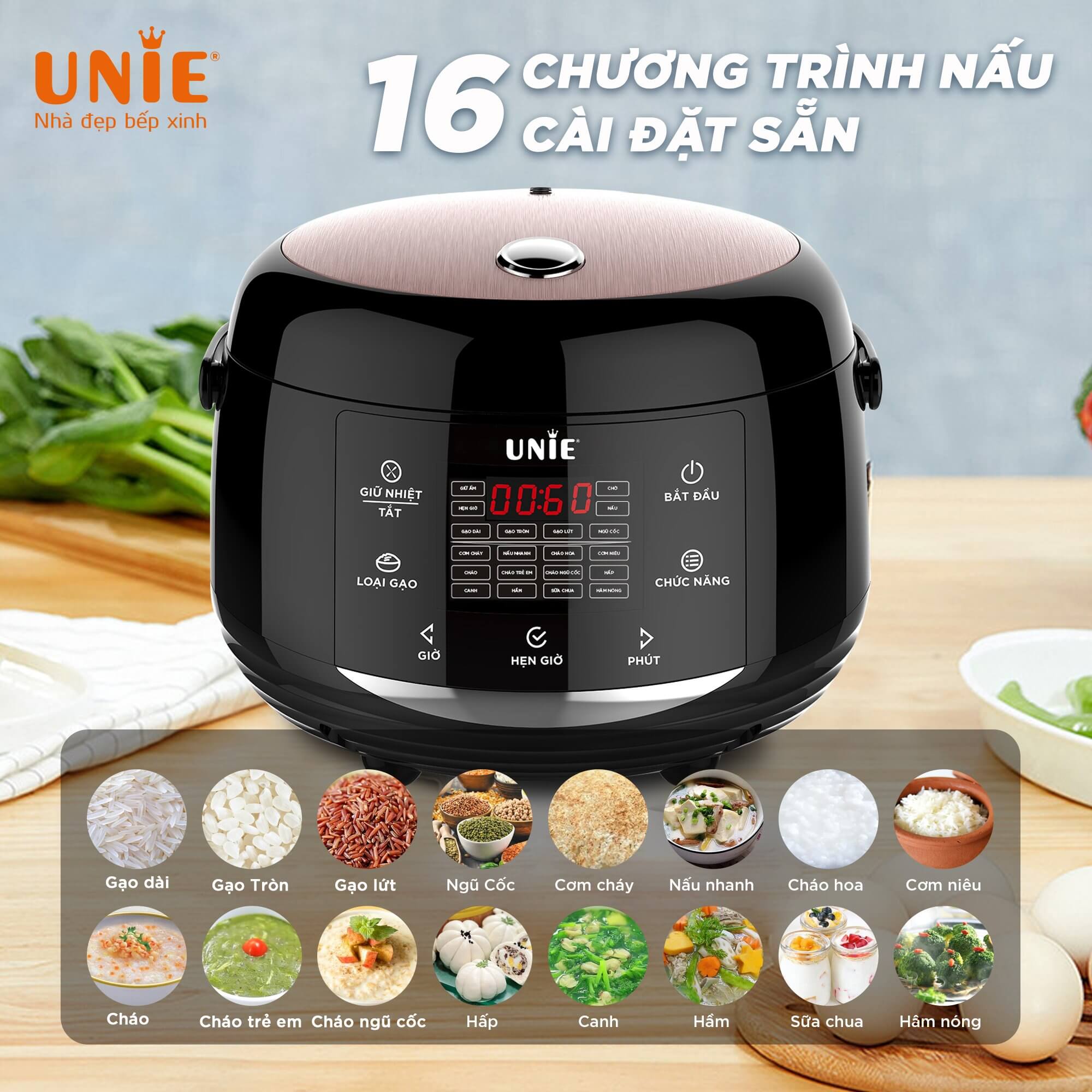 Nồi cơm điện UNIE UEC1572B dung tích 1.5L, lòng nồi gốm cao cấp - Ảnh 3