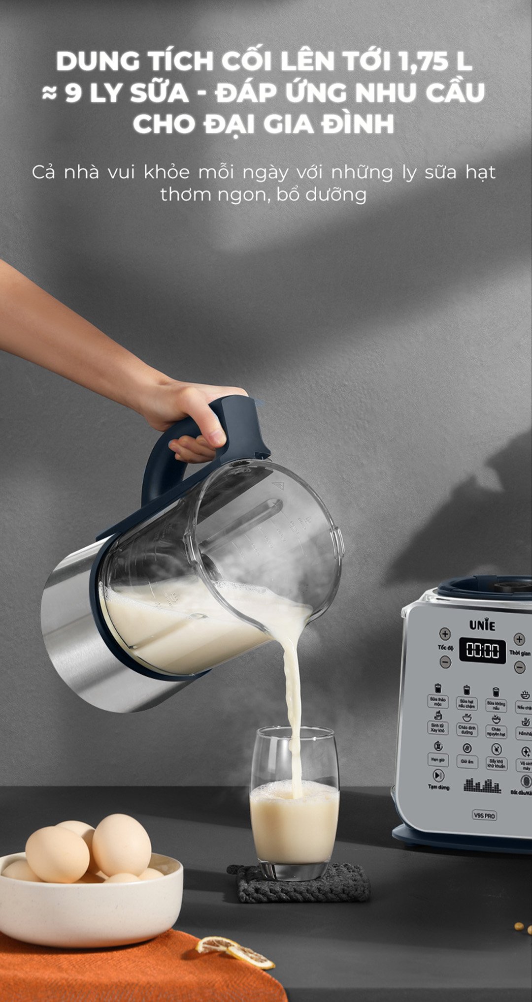 Máy làm sữa hạt UNIE V9S PRO dung tích 1,75L - Ảnh 8