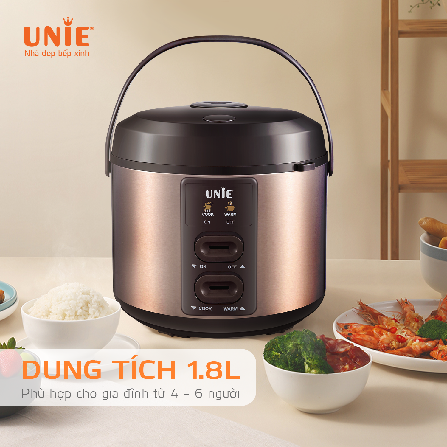 Nồi cơm điện UNIE UE-626 dung tích 1.8L, lòng nồi chống dính 5 lớp - Ảnh 3