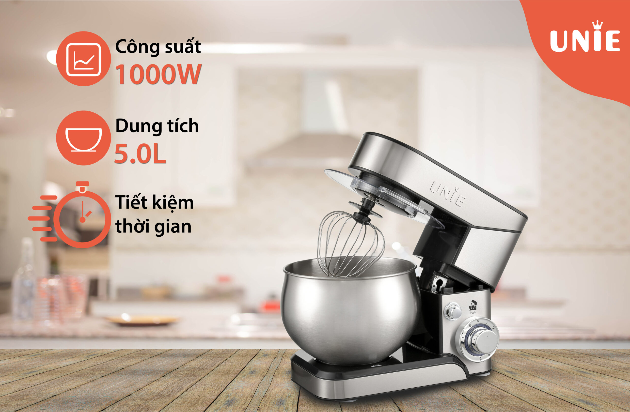 Máy nhồi bột UNIE M2 đa năng - Kiêm đánh trứng 5L - Ảnh 4