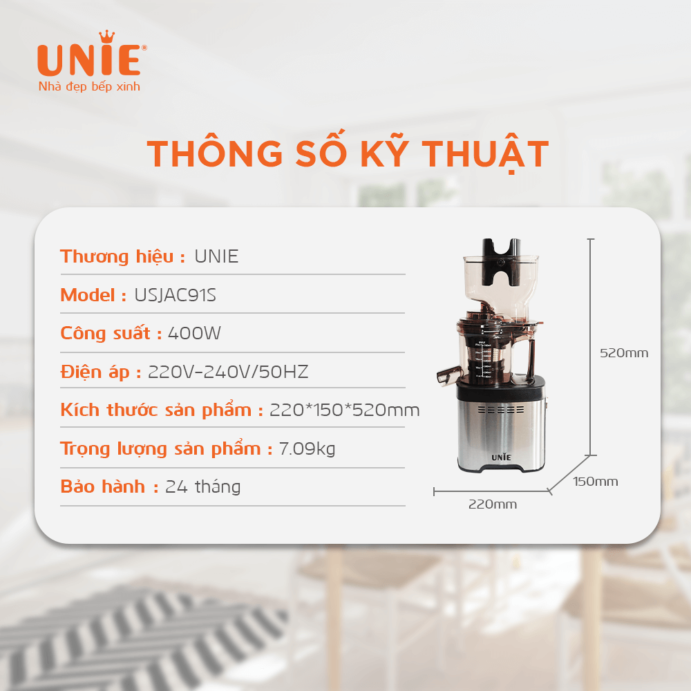 Máy ép chậm UNIE USJAC91S công suất 400W, vận hành êm ái - Ảnh 2