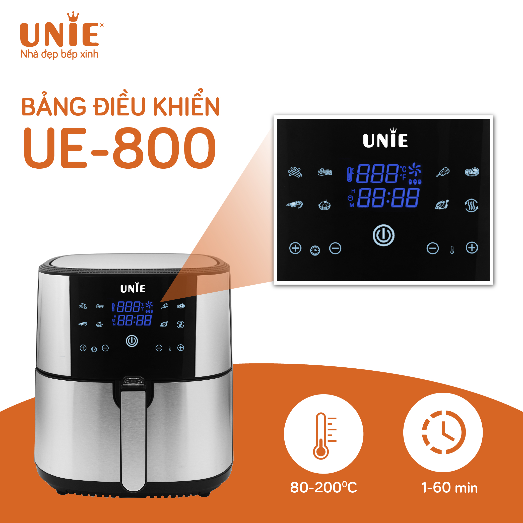 Nồi chiên không dầu UNIE UE-800 dung tích 8L, công nghệ Rapid air đa chiều - Ảnh 8