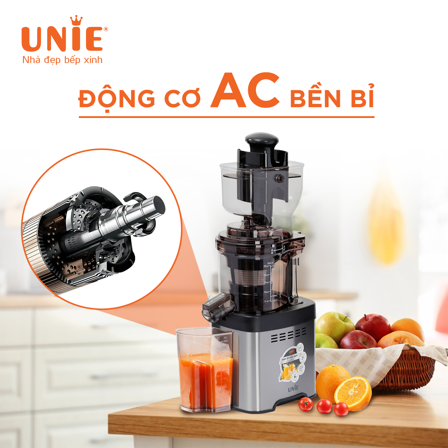 Máy ép chậm UNIE USJAC91S công suất 400W, vận hành êm ái - Ảnh 5