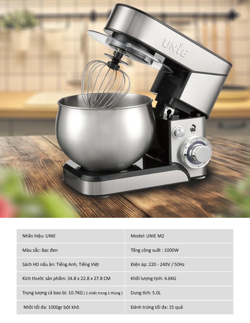 Máy nhồi bột UNIE M2 đa năng - Kiêm đánh trứng 5L - Ảnh 6