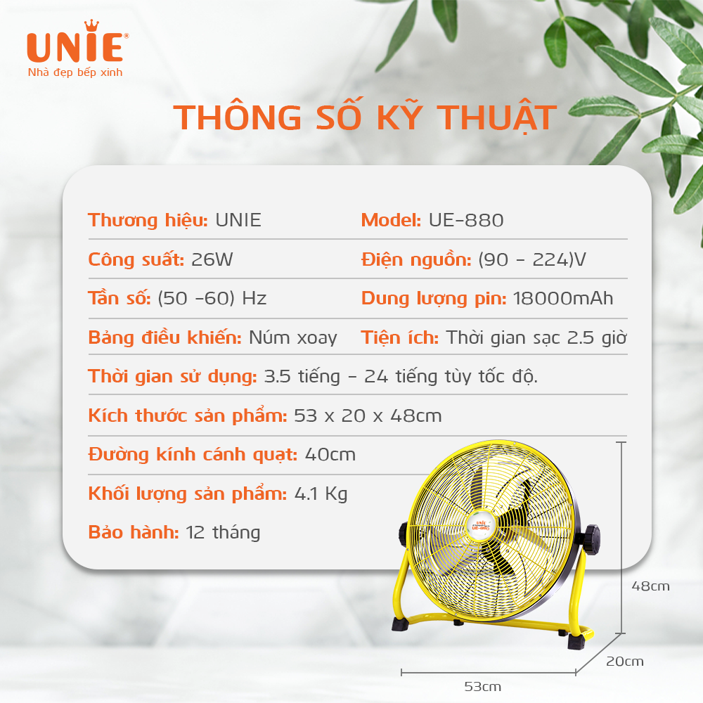Quạt sàn tích điện UNIE UE-880 hoạt động liên tục 48h - Ảnh 8