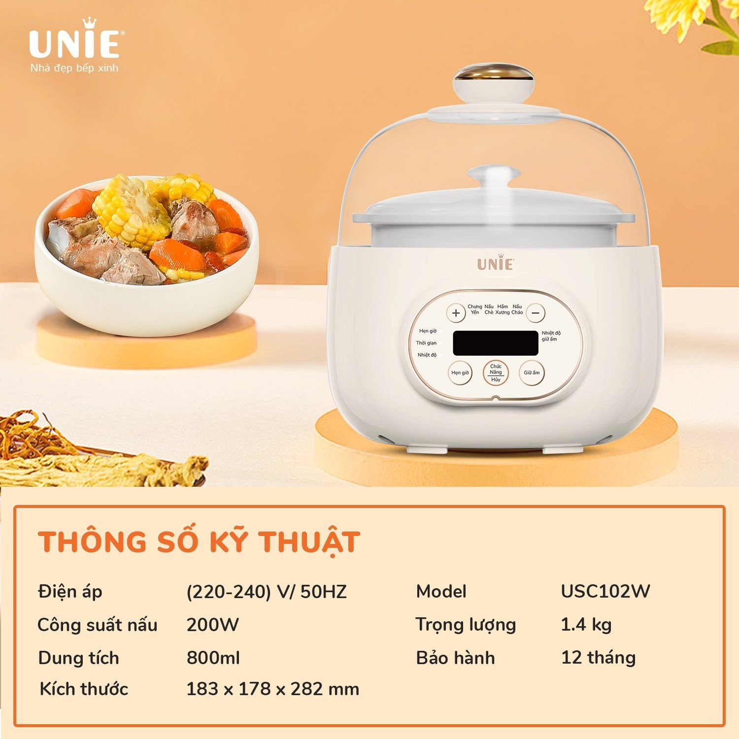 Nồi nấu chậm UNIE USC102W, 4 chế độ nấu tiện lợi - Ảnh 2