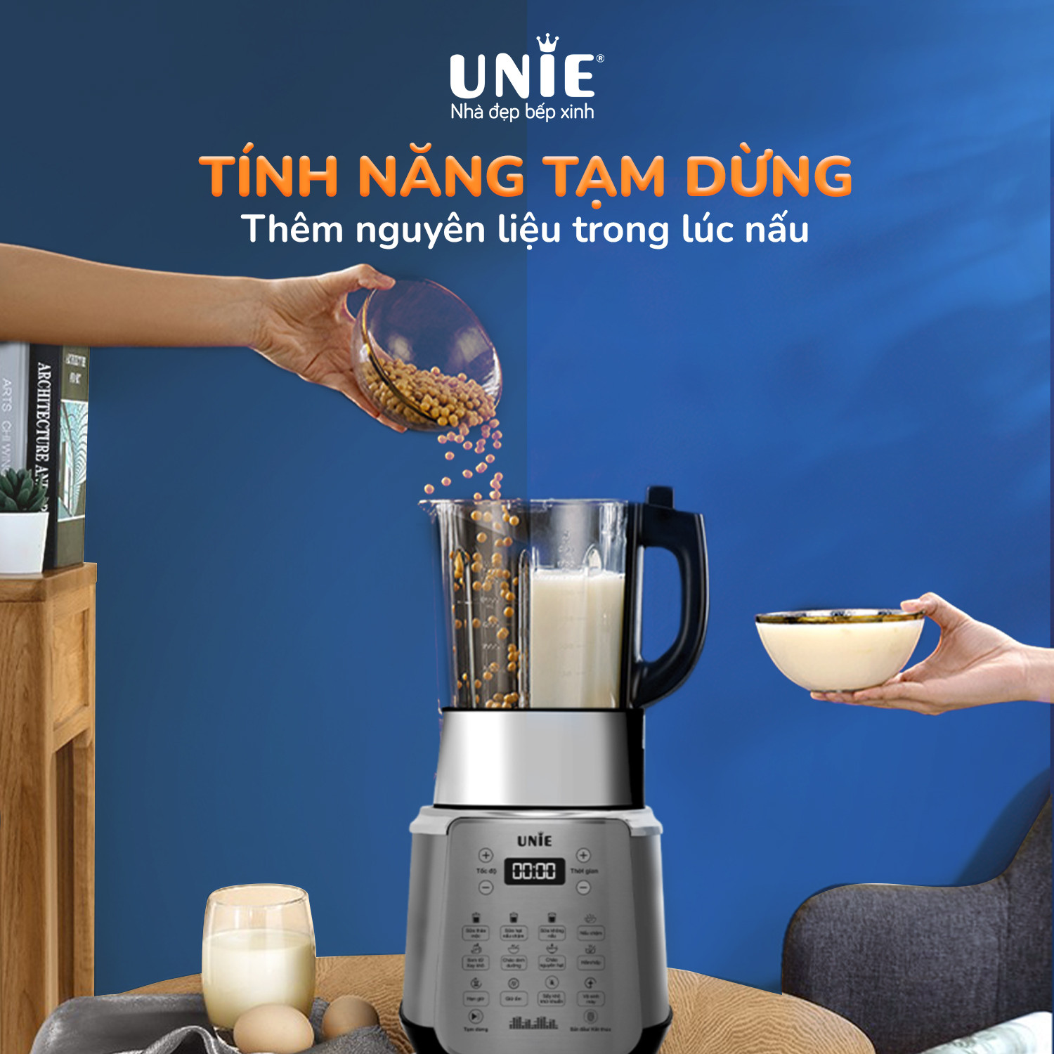 Máy làm sữa hạt UNIE V9S dung tích 1,75L, cối thủy tinh bền bỉ - Ảnh 5