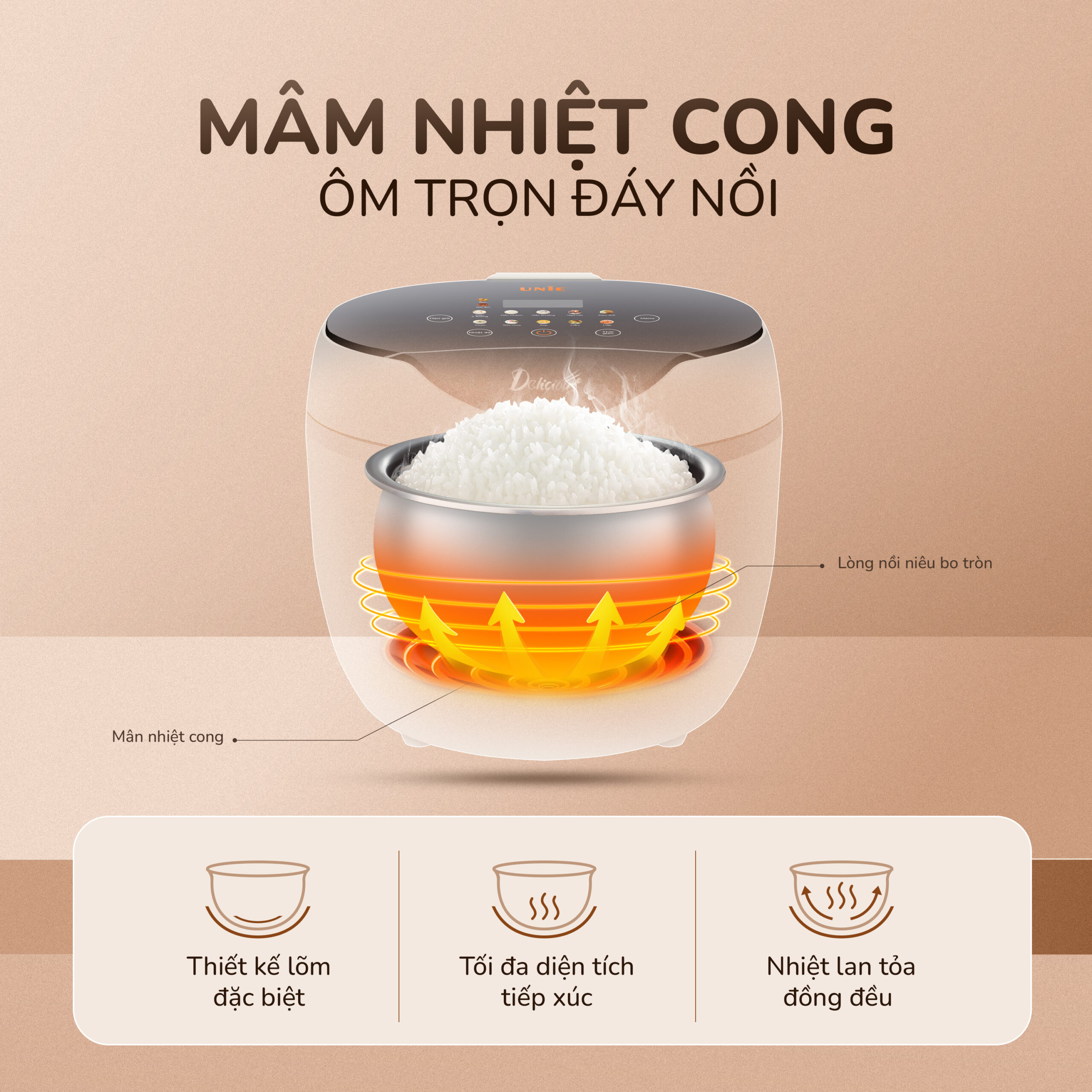 Nồi cơm điện tử UNIE URC612 , nấu cơm giảm đường, dung tích 1,2L - Ảnh 9