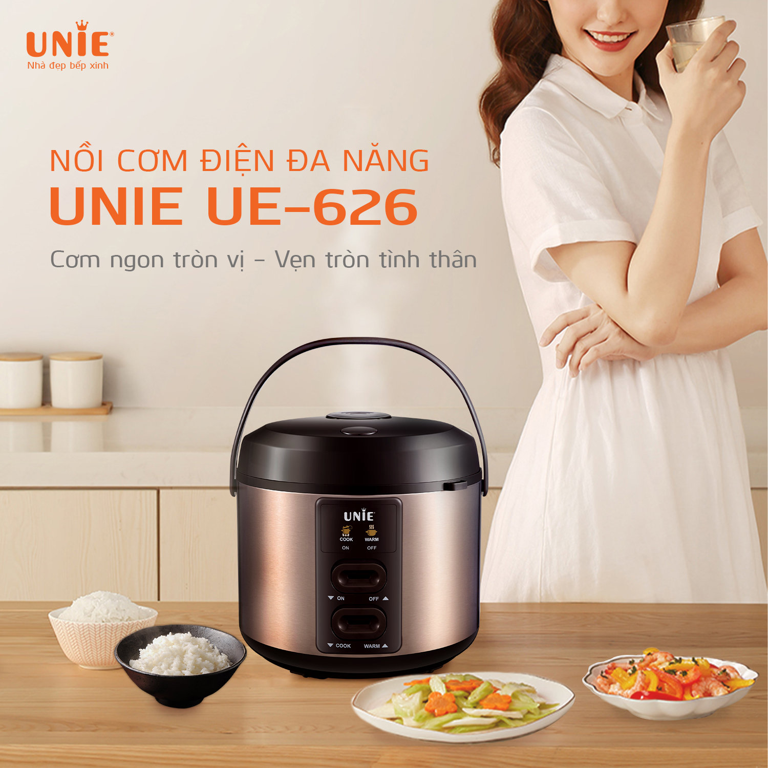 Nồi cơm điện UNIE UE-626 dung tích 1.8L, lòng nồi chống dính 5 lớp - Ảnh 2