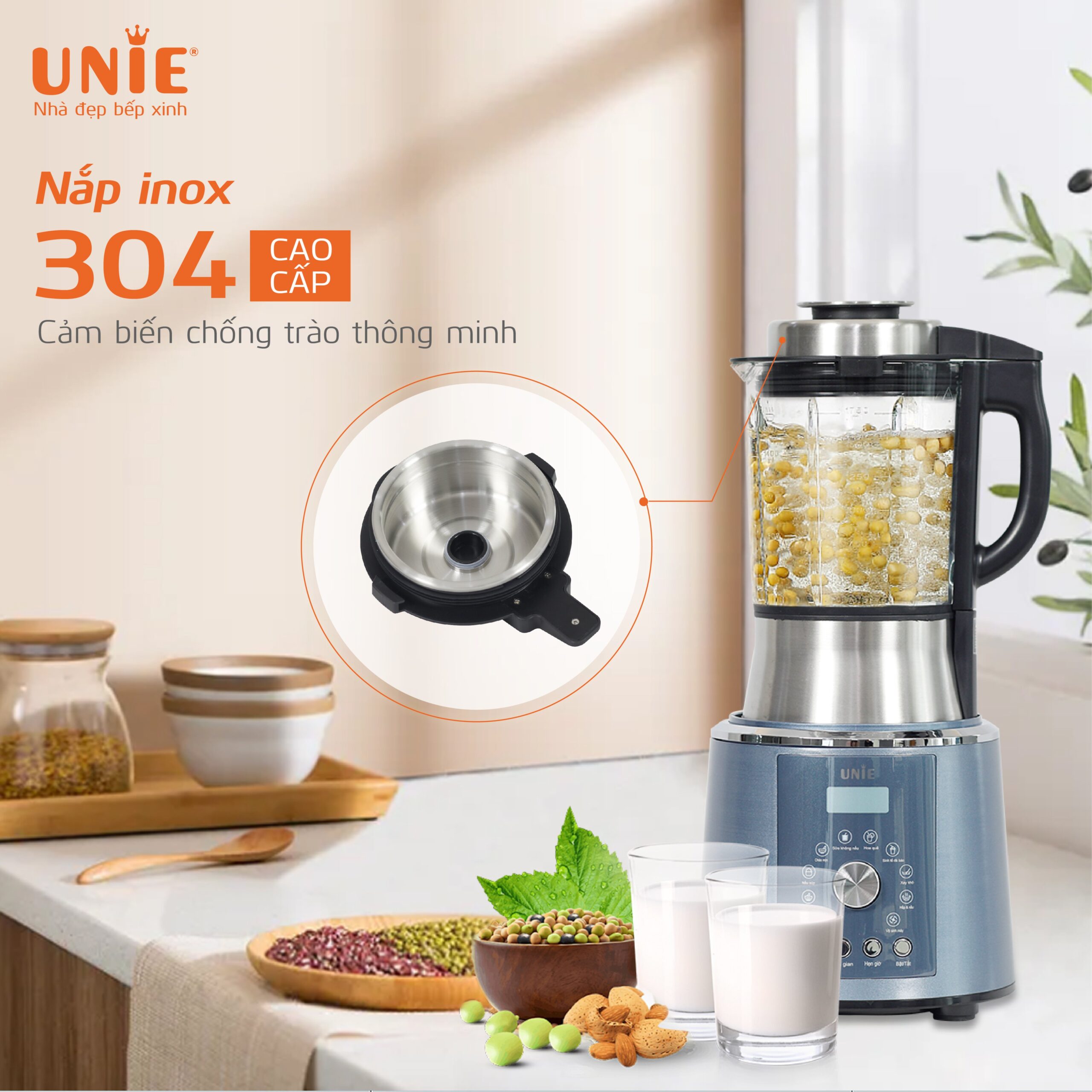 Máy làm sữa hạt UNIE V1S dung tích 1,75L, 9 chương trình nấu - Ảnh 6