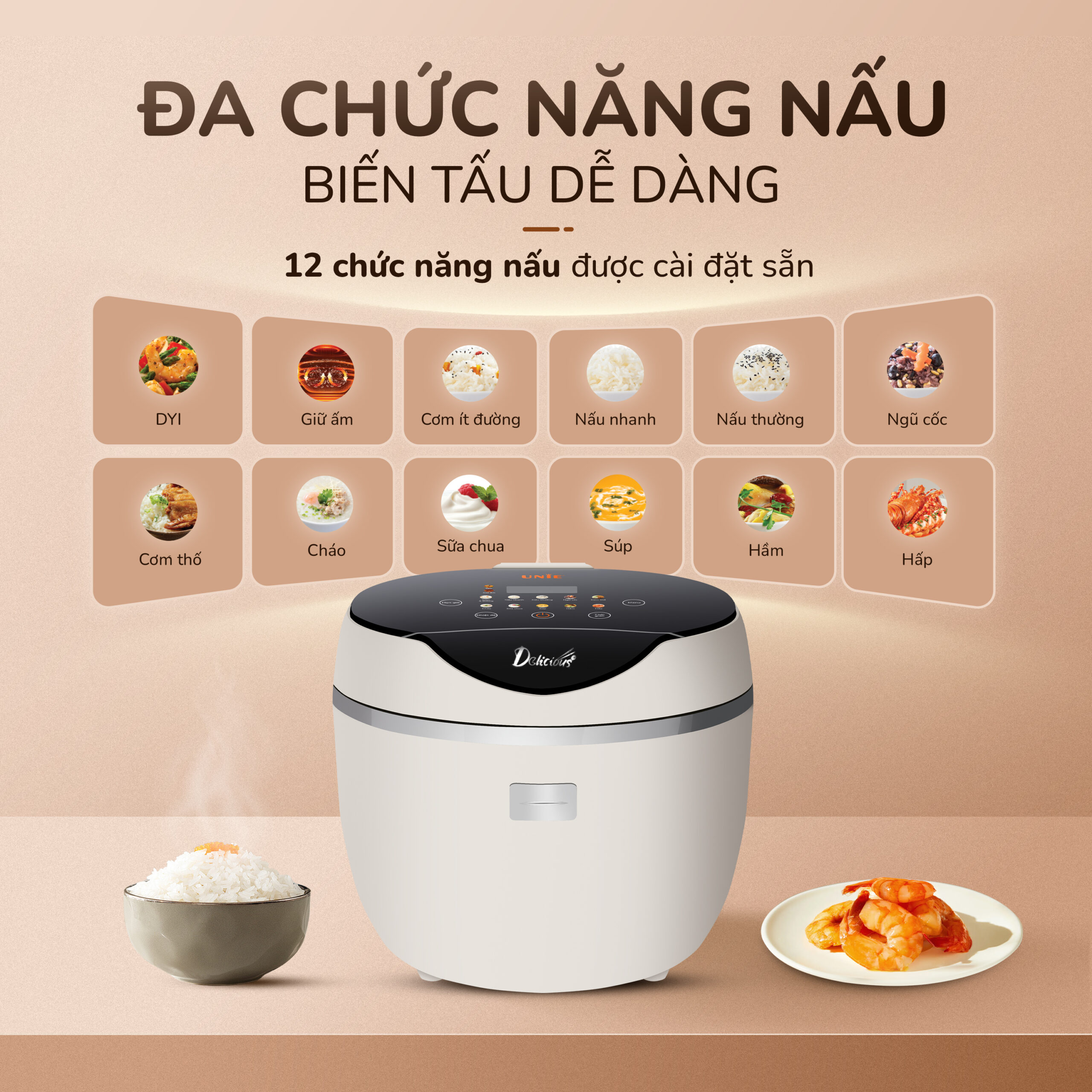 Nồi cơm điện tử UNIE URC612 , nấu cơm giảm đường, dung tích 1,2L - Ảnh 6