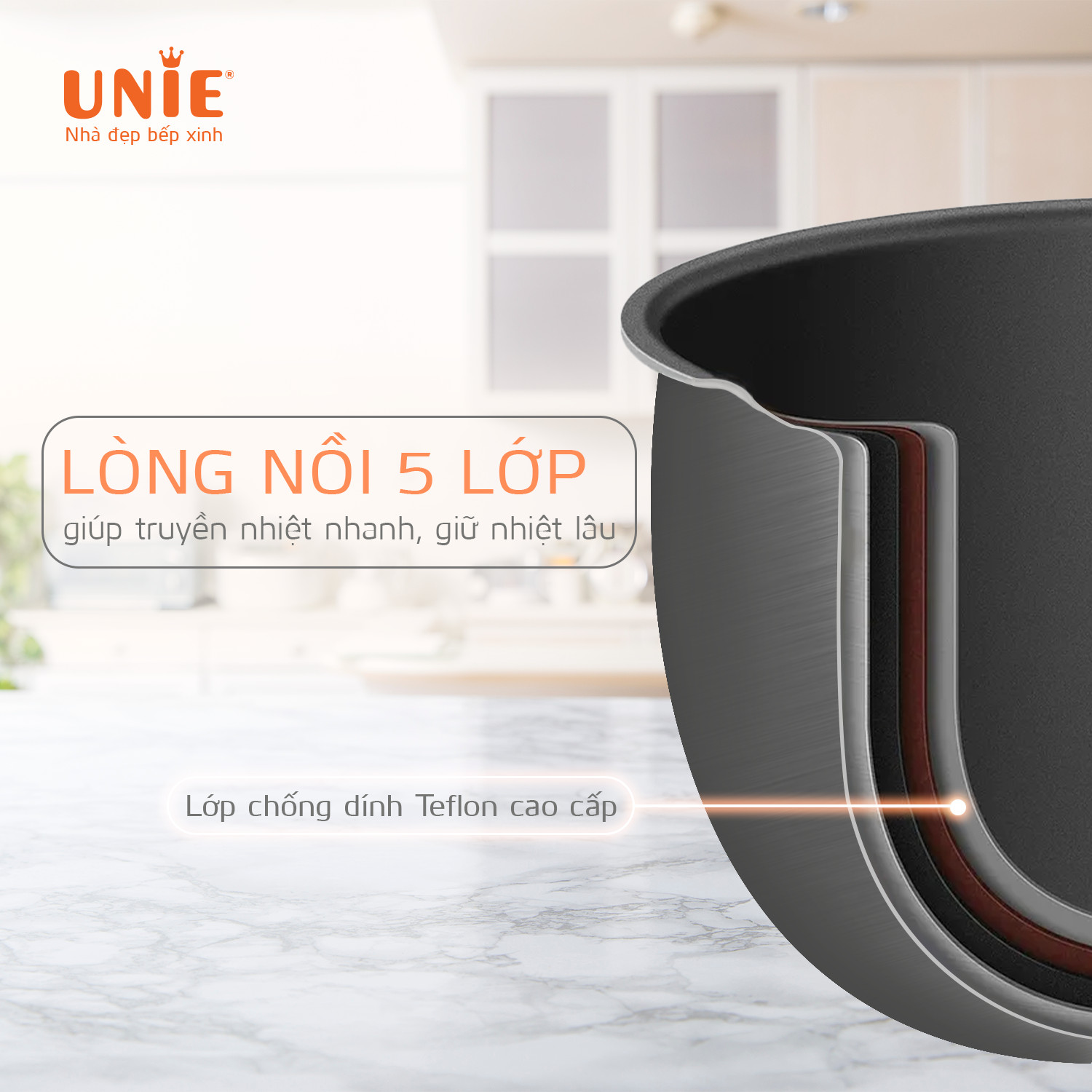Nồi cơm điện UNIE UE - 625 dung tích 1.8L, lòng nồi chống dính Teflon - Ảnh 4