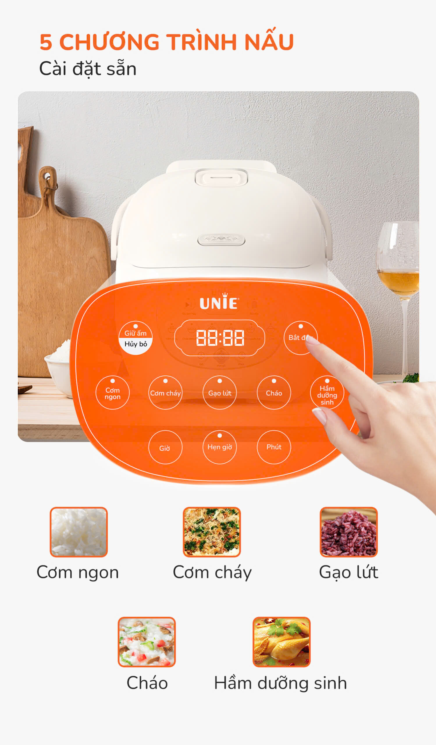 Nồi cơm điện UNIE URC810, dung tích 1L, lòng gốm ceramic - Ảnh 5