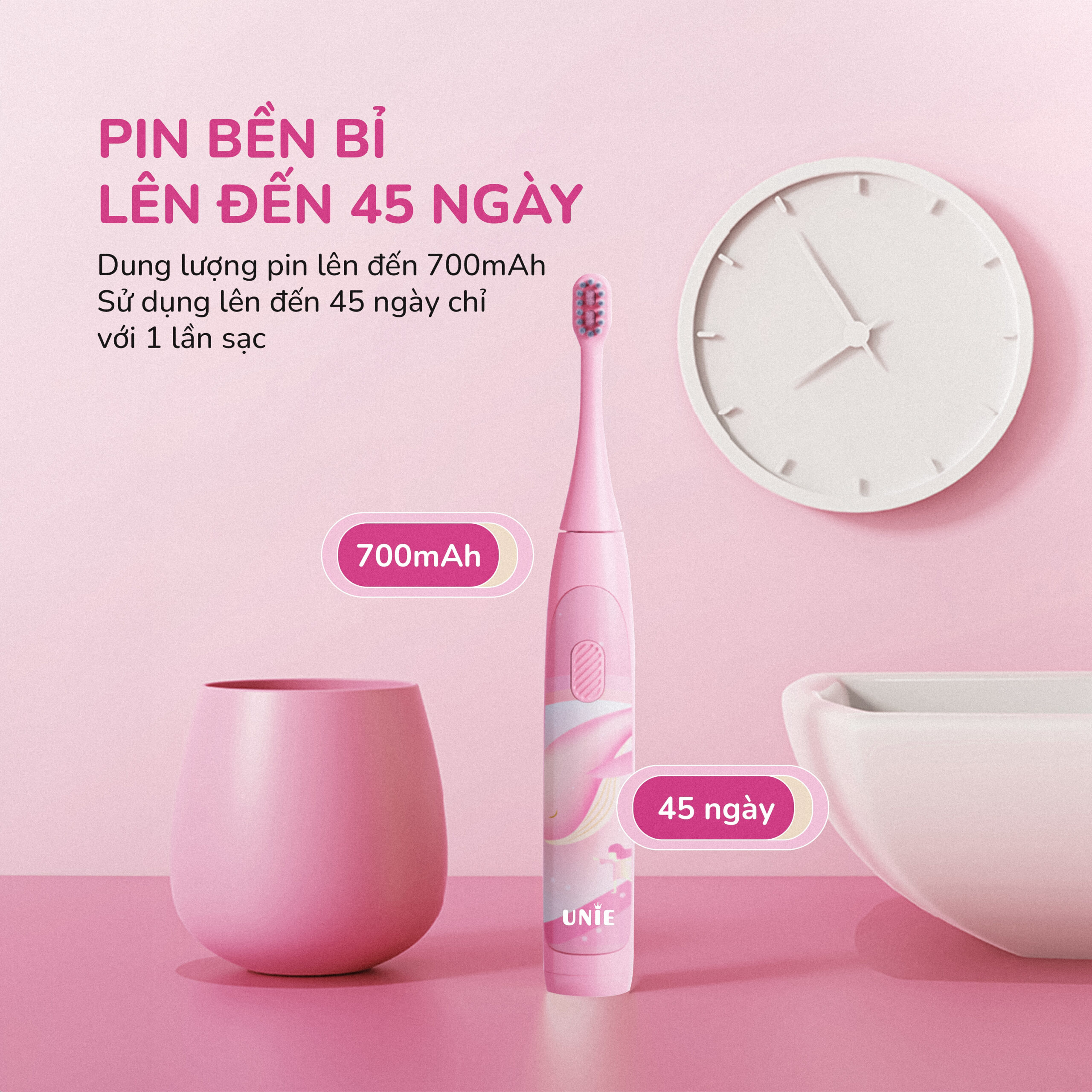 Bàn chải điện trẻ em Unie Kidtini UET318P cảm biến lực thông minh - Ảnh 9