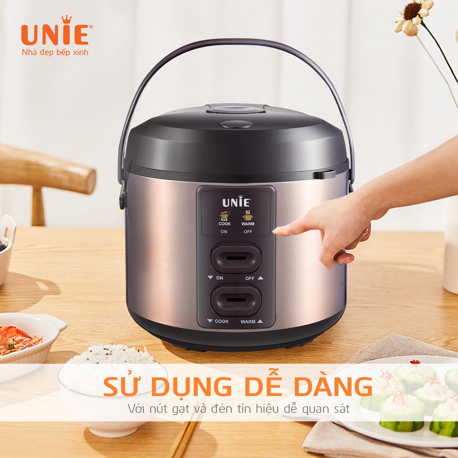 Nồi cơm điện UNIE UE-626 dung tích 1.8L, lòng nồi chống dính 5 lớp - Ảnh 4